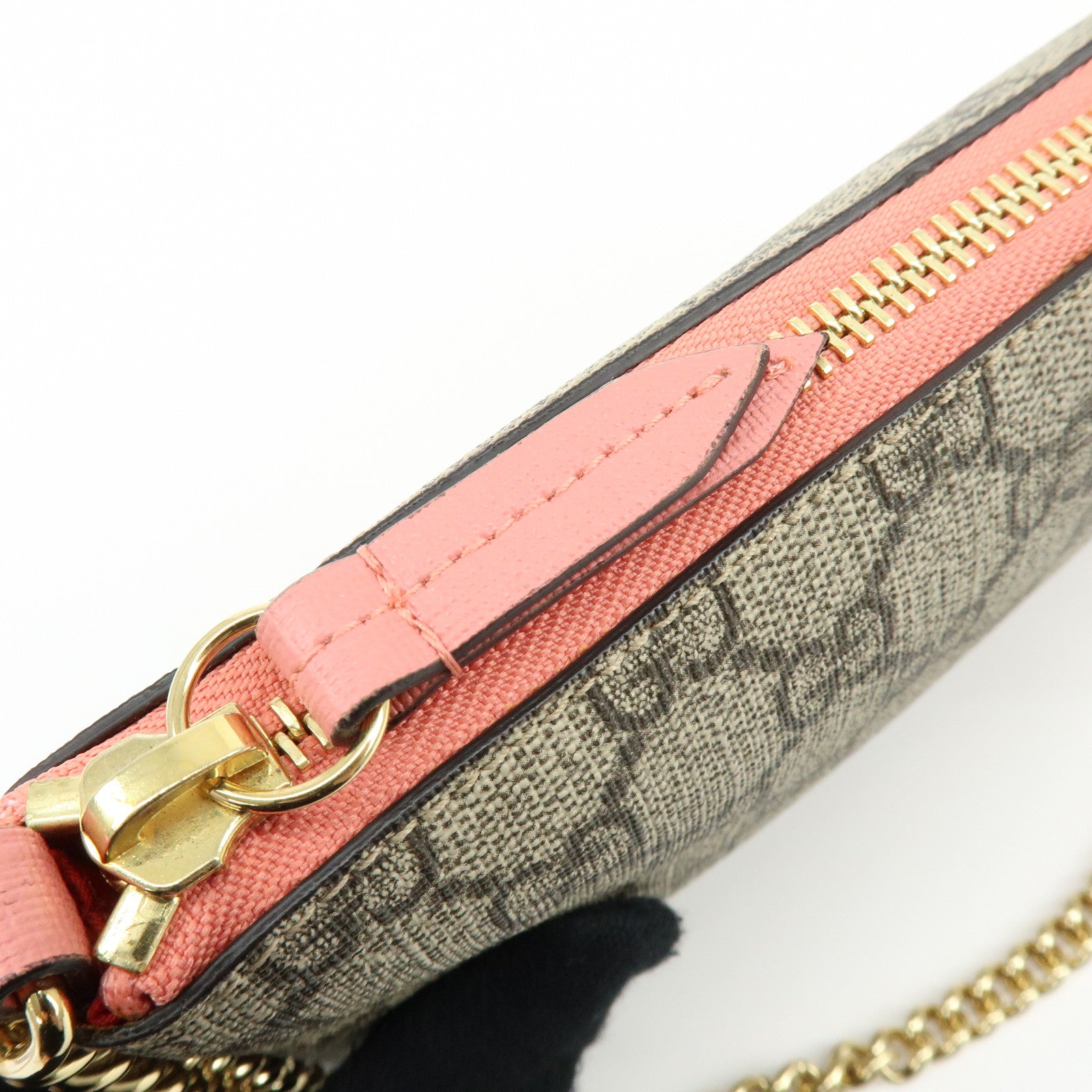 GUCCI Double G GG Supreme Leather Chain Shoulder Bag Ribbon Pink 431396
