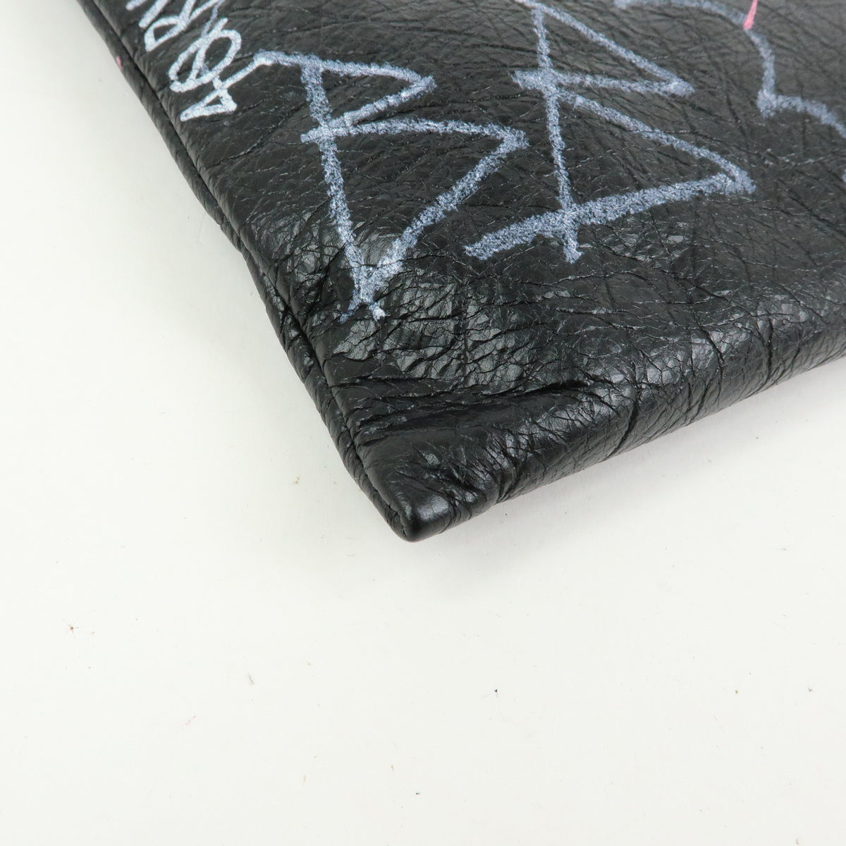 BALENCIAGA Graffiti Leather Clutch Bag Pouch Black Multicolor 459745