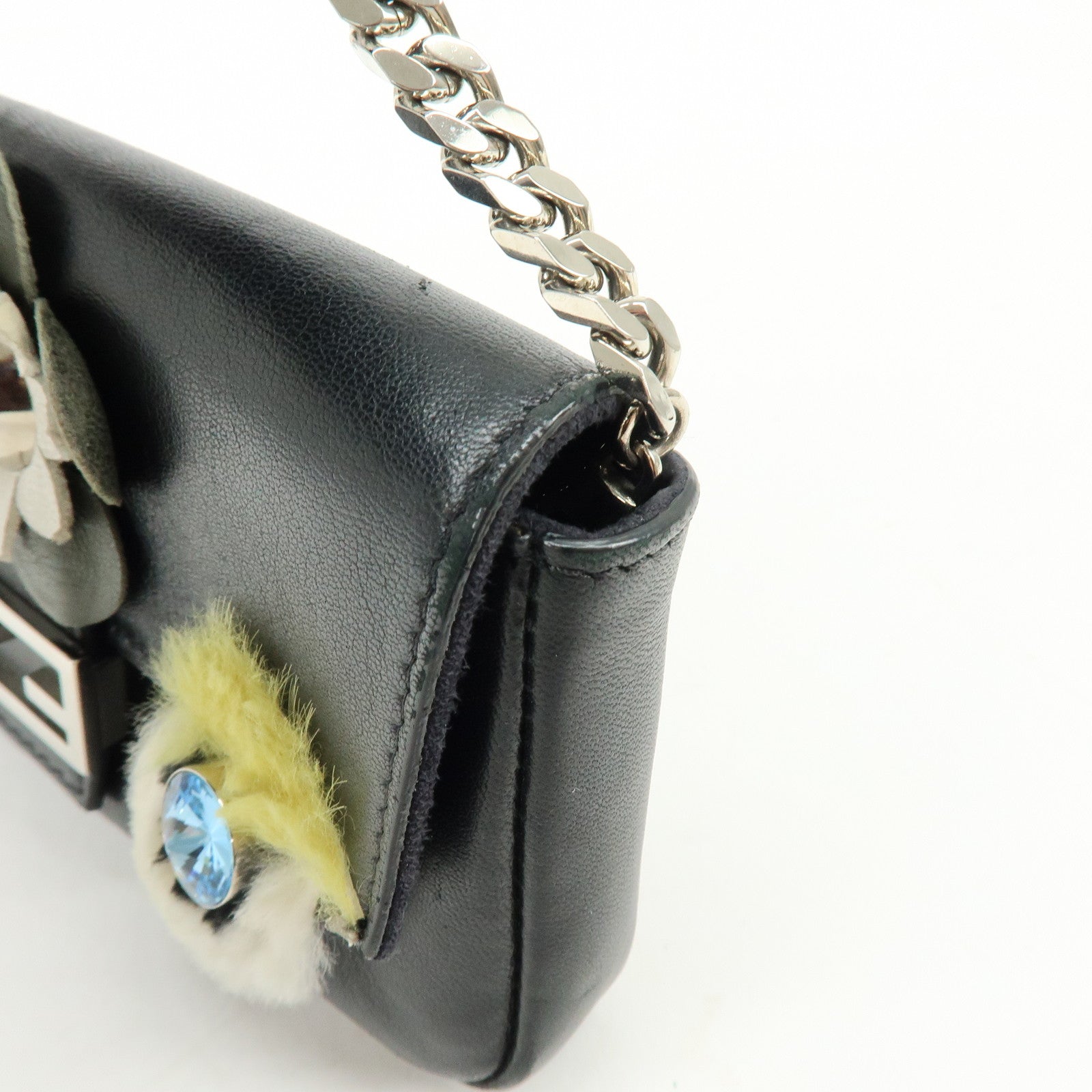 FENDI Monster Micro Baguette Leather Shoulder Bag Rhinestone 8M0354
