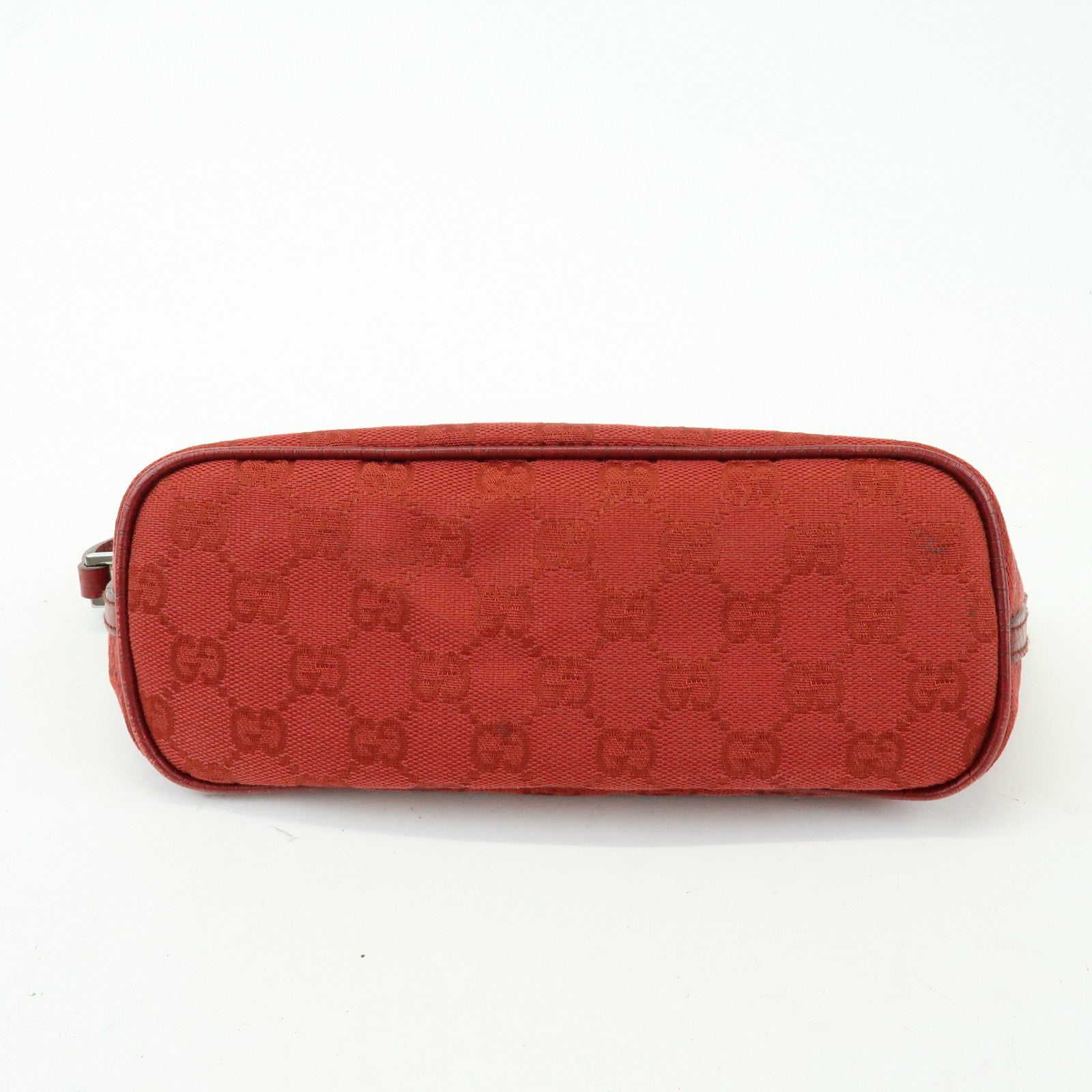GUCCI Boat Bag GG Canvas Leather Accessory Pouch Hand Bag Red 07198