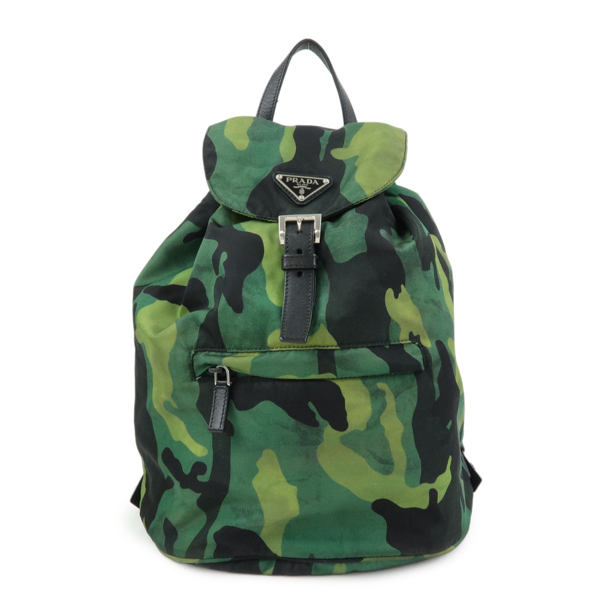 PRADA Triangle Logo Nylon Leather Backpack Rucksack Camouflage BZ0032
