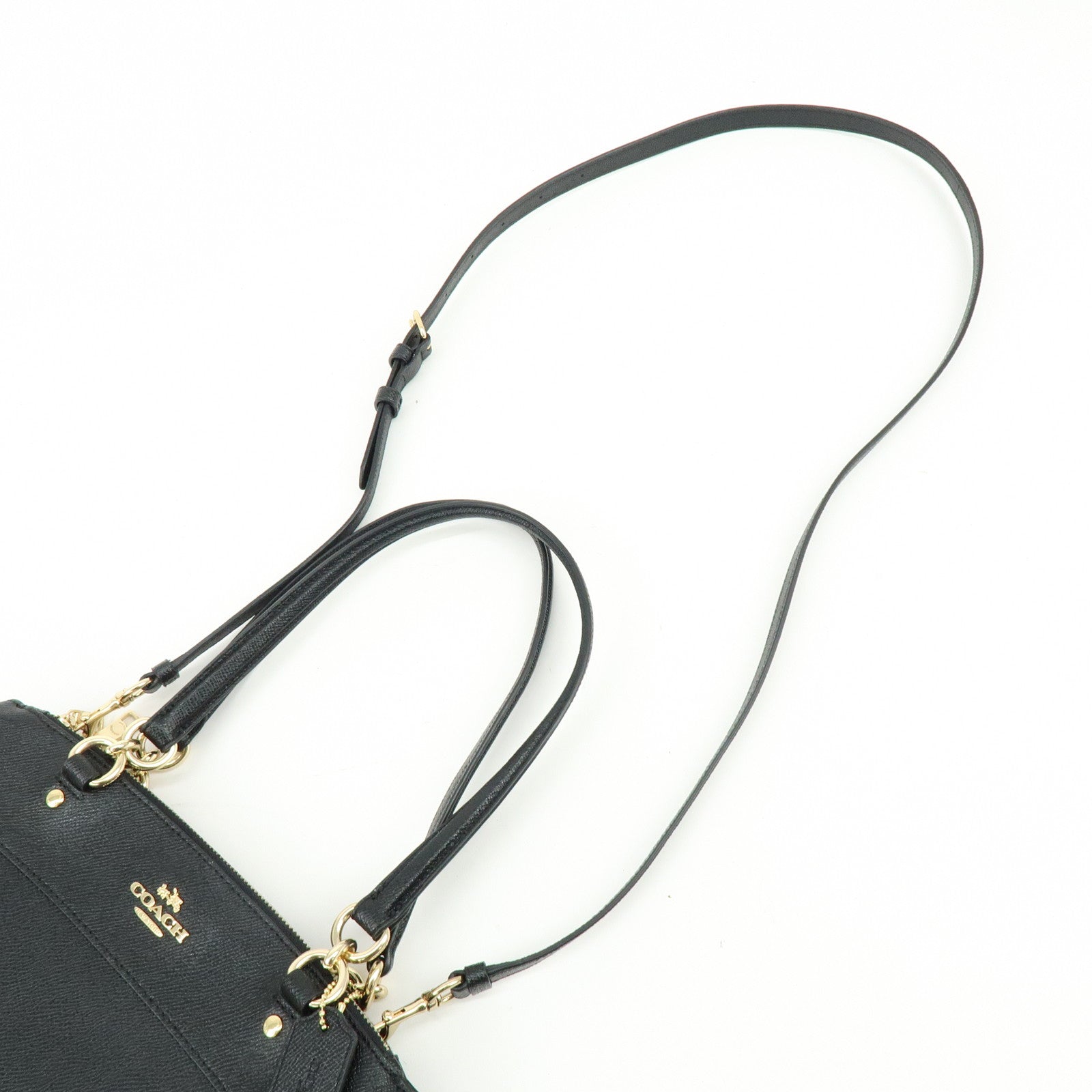 COACH Logo Leather 2Way Shoulder Bag Hand Bag Black
