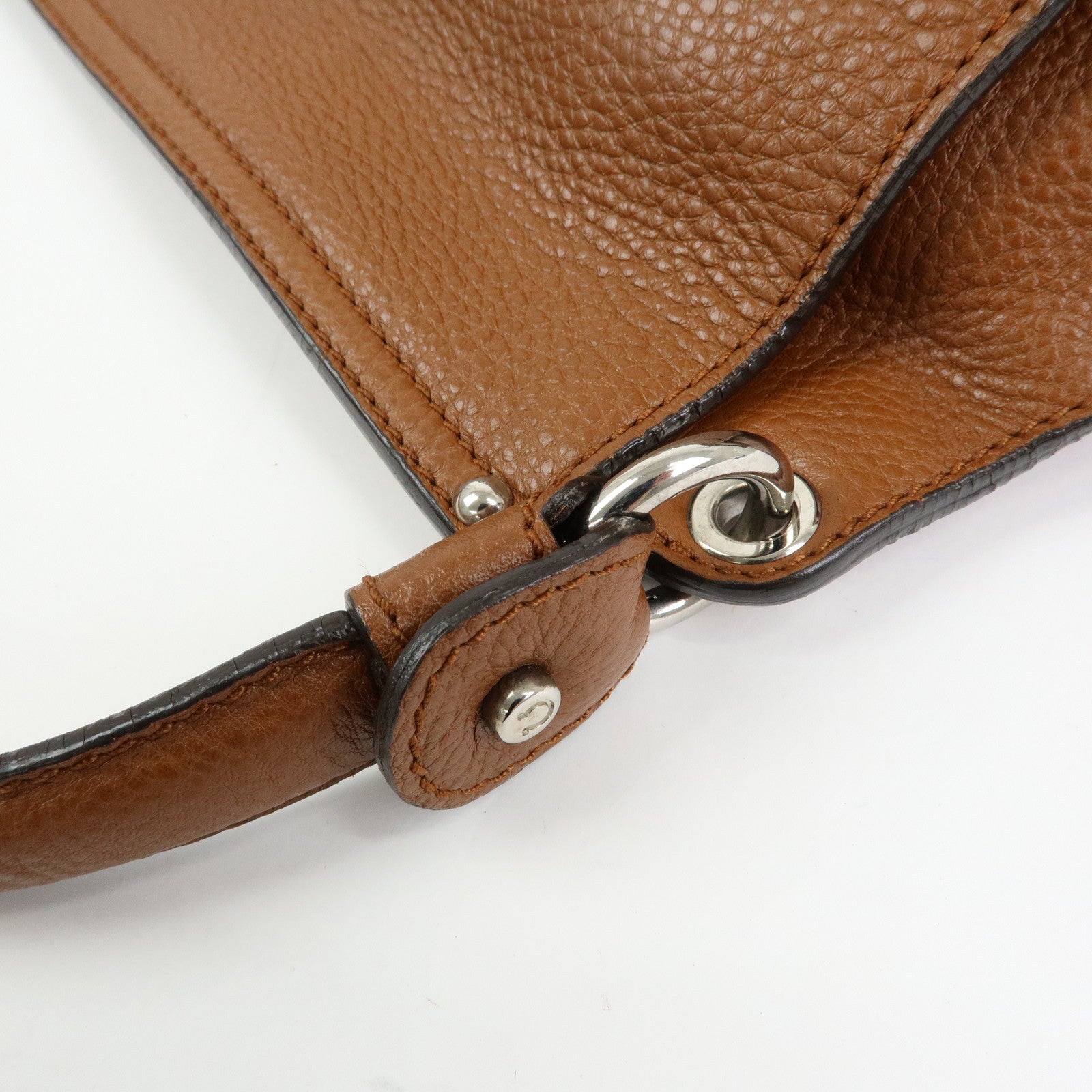 Ferragamo Gancini Leather Shoulder Bag Hand Bag Brown