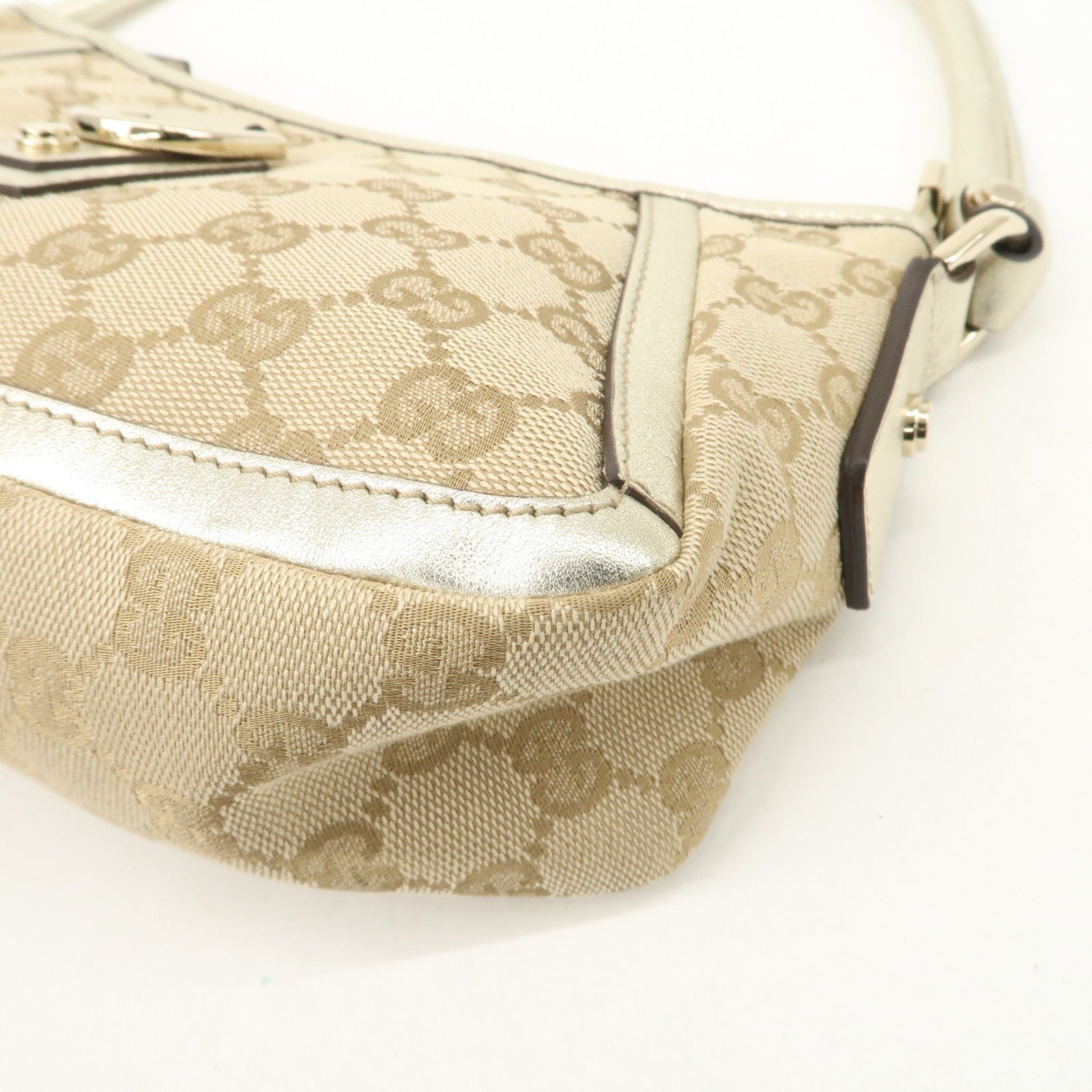 GUCCI Abbey GG Canvas Leather Shoulder Bag Beige Ivory 130939 Used