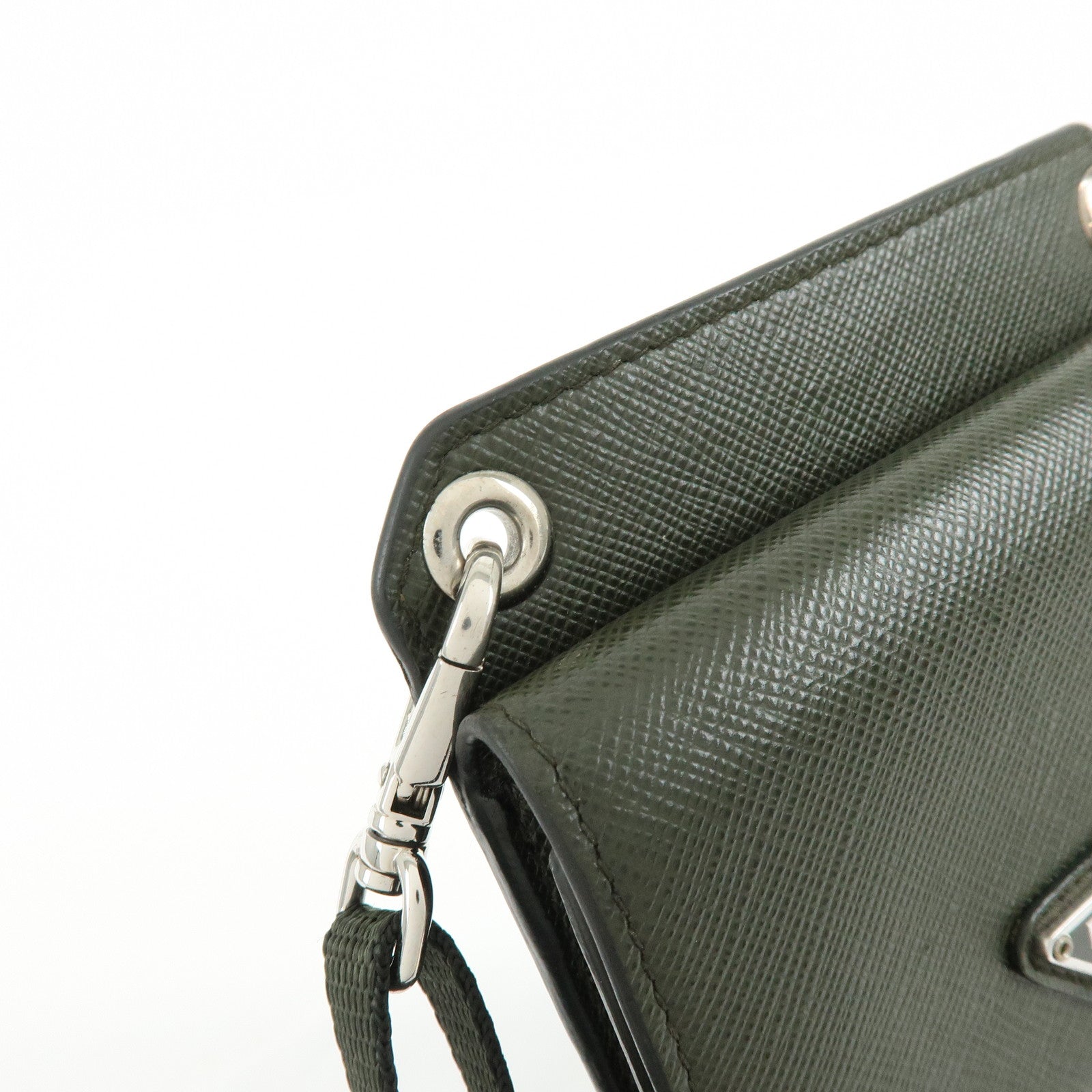 PRADA Triangle Logo Saffiano Leather Adjustable Shoulder Bag Khaki
