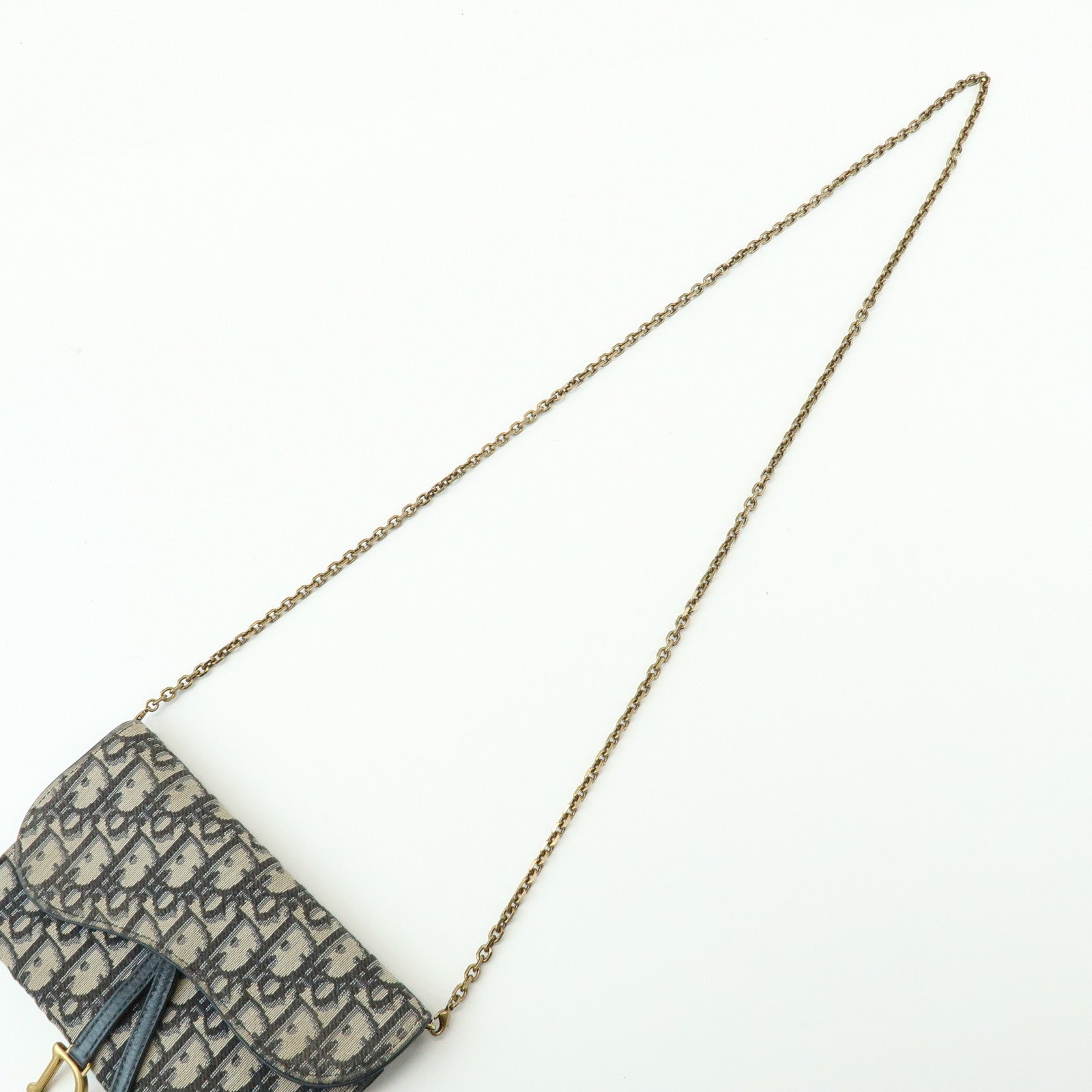 Christian Dior Oblique Saddle Canvas Leather Chain Wallet WOC Navy