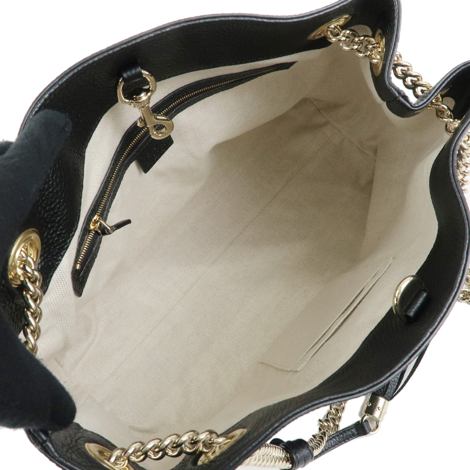 GUCCI SOHO Interlocking G Leather Chain Shoulder Bag Black 536196