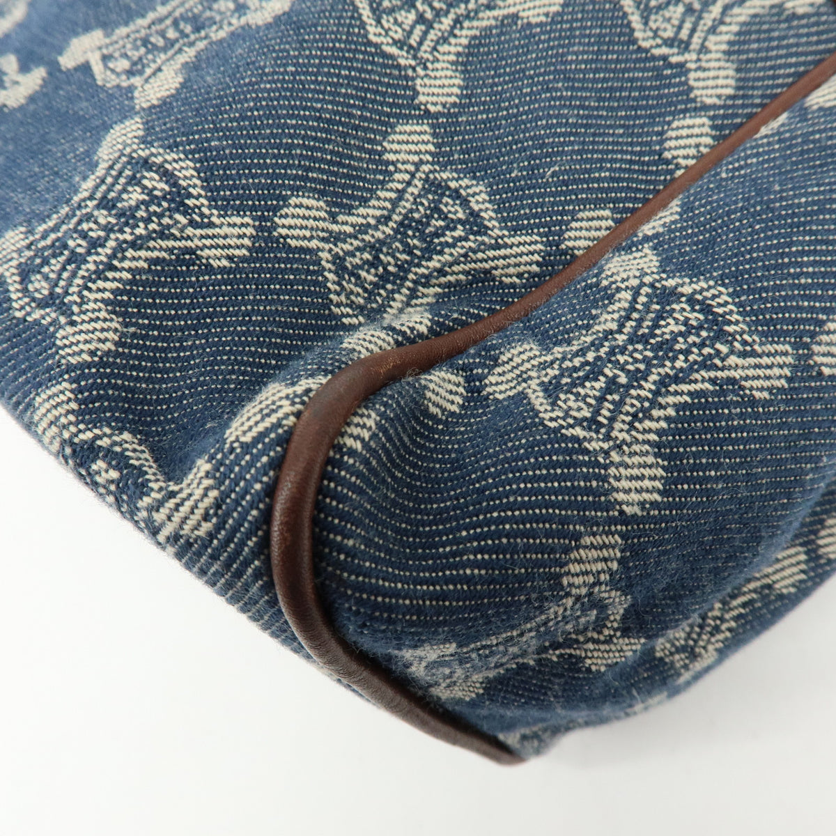 CELINE Paris Macadam Denim Leather Mini Tote Hand Bag Navy Brown