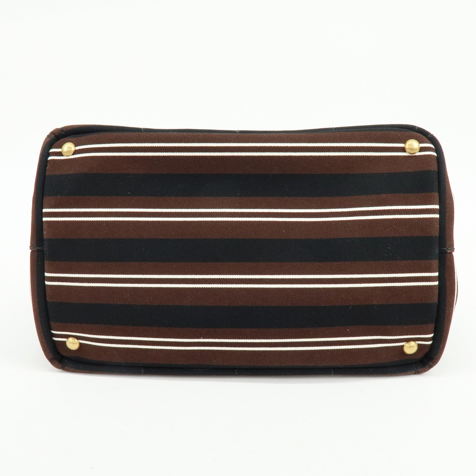 PRADA Canapa Triangle Logo Canvas 2Way Bag Hand Bag Striped B2642B