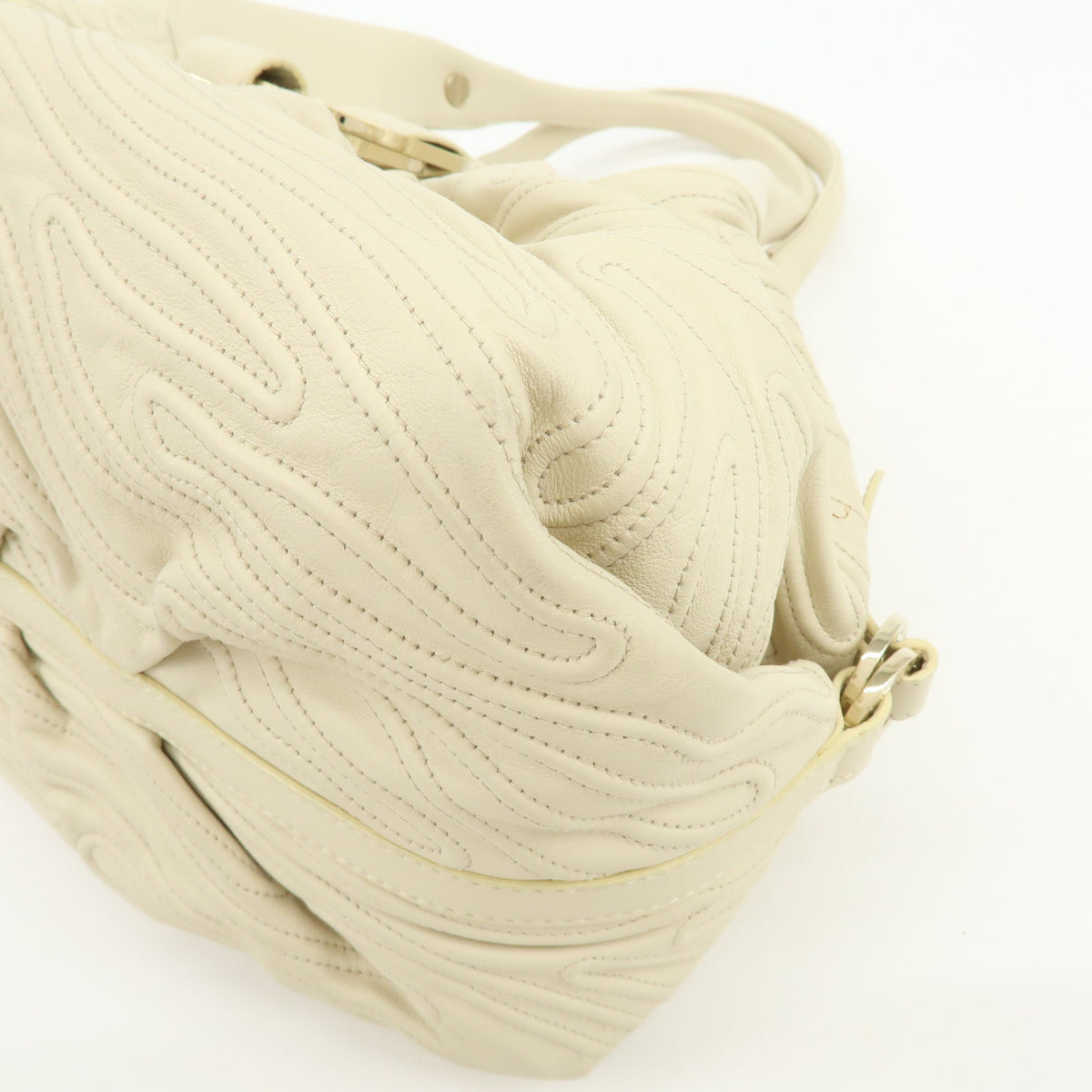 BVLGARI Chandra Leather Shoulder Bag Hand Bag Ring Buckle White