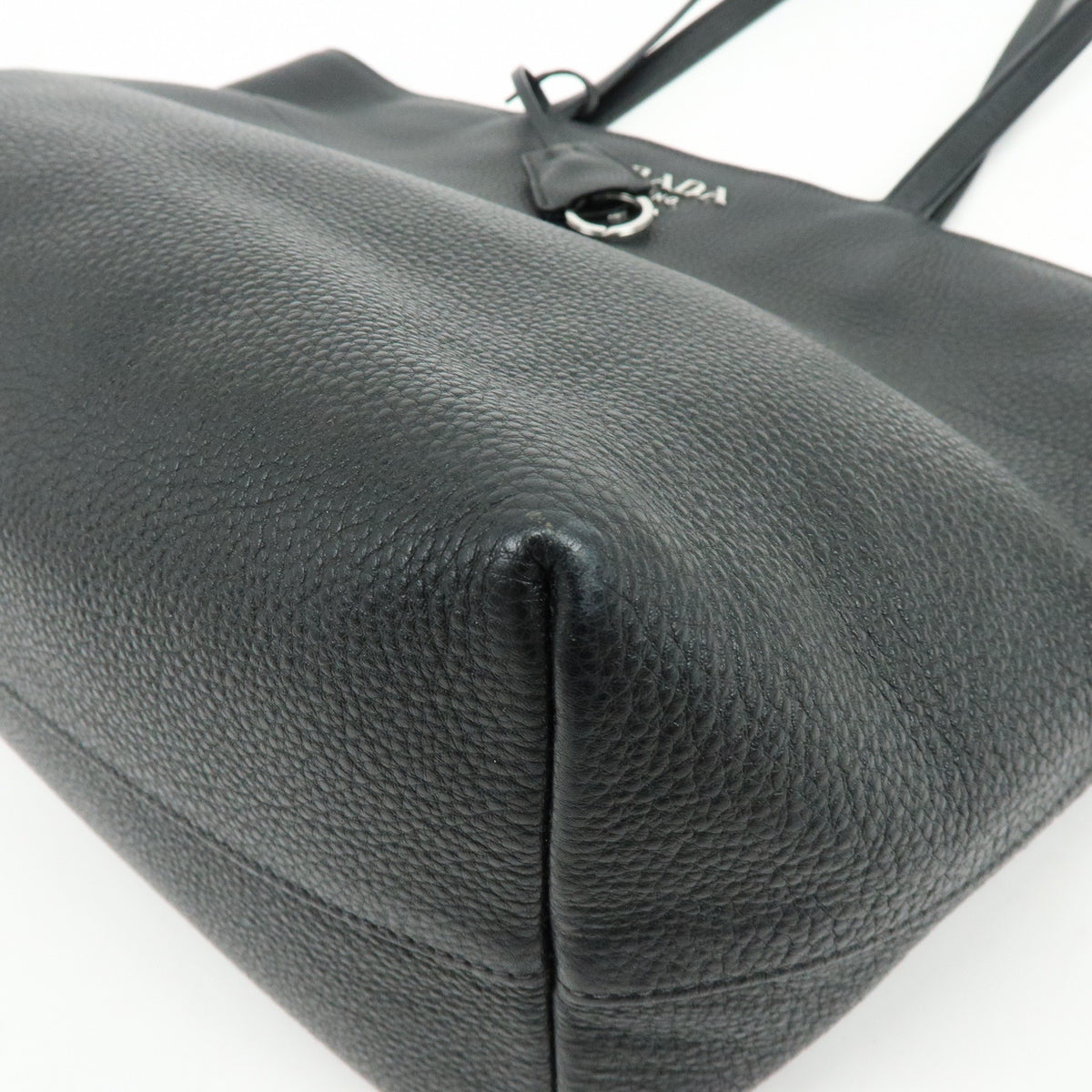 PRADA Logo Calf Leather Tote Bag Shoulder Bag Black