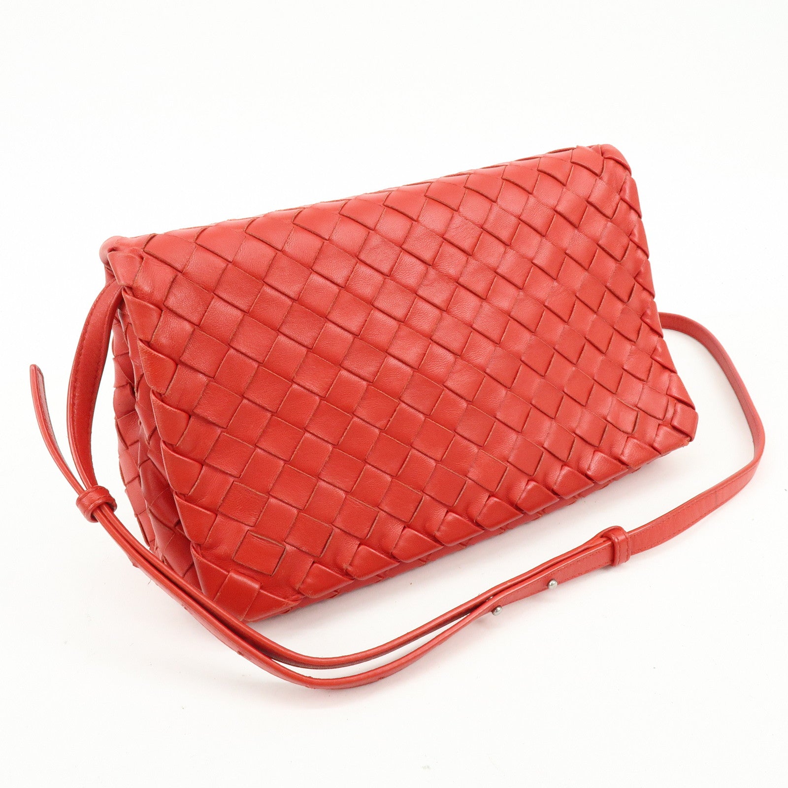 BOTTEGA VENETA Intrecciato Leather Shoulder Bag Crossbody Bag Red
