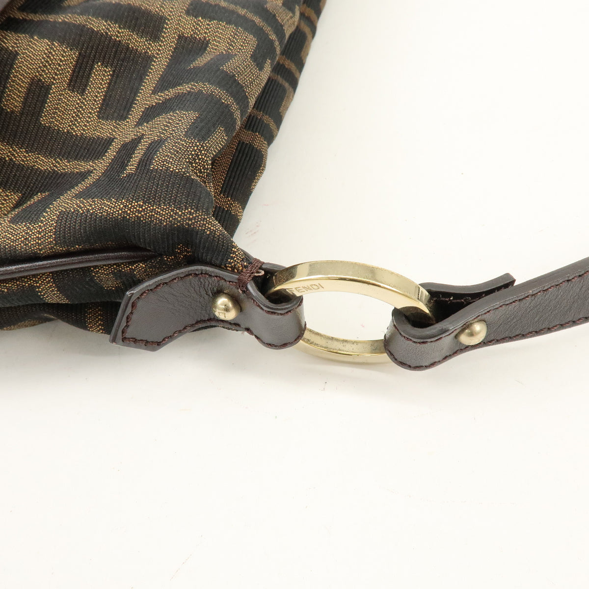 FENDI Zucca Canvas Leather Shoulder Bag Brown Black 8BT190