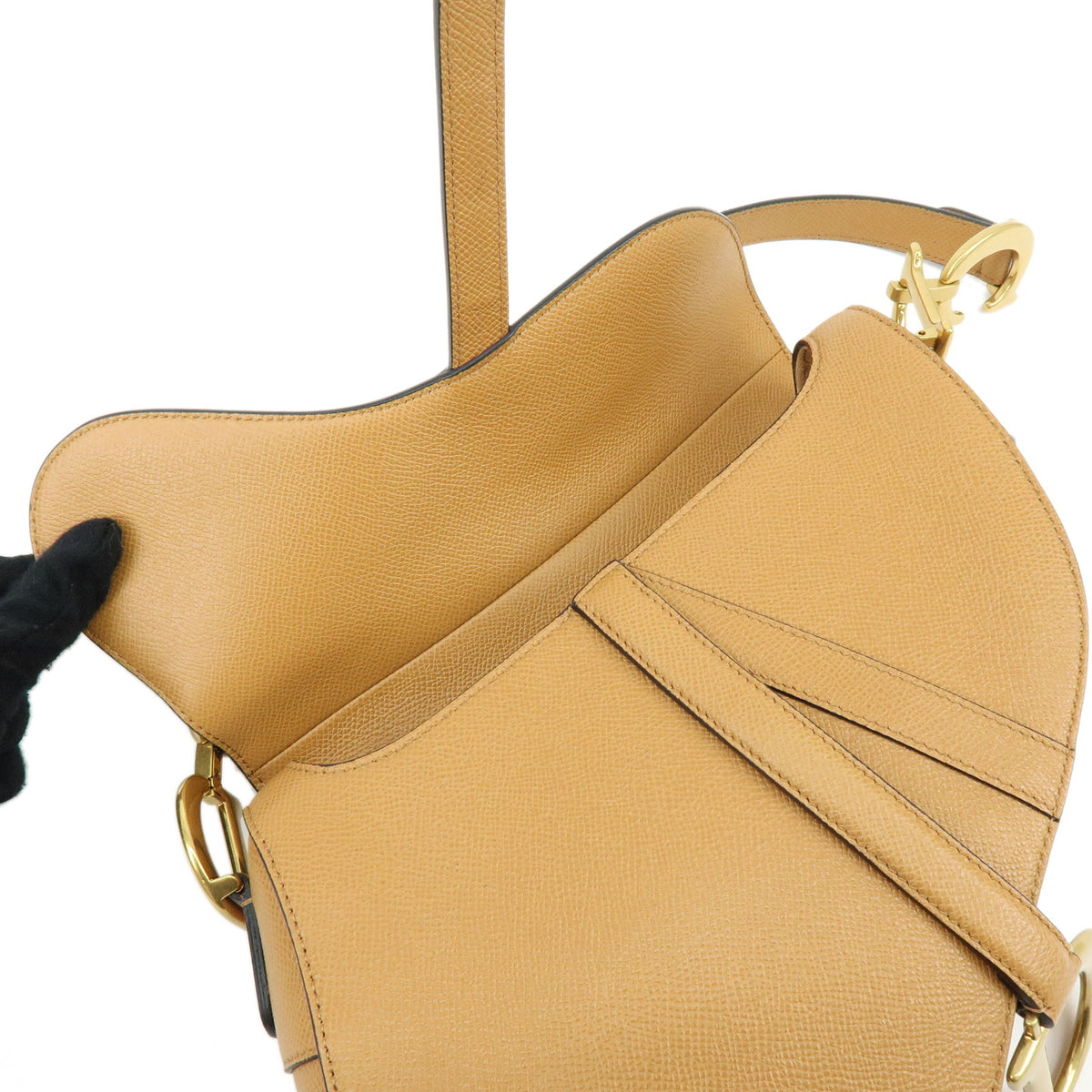 Christian Dior CD Logo Saddle Bag Leather Shoulder Bag Hand Bag Camel