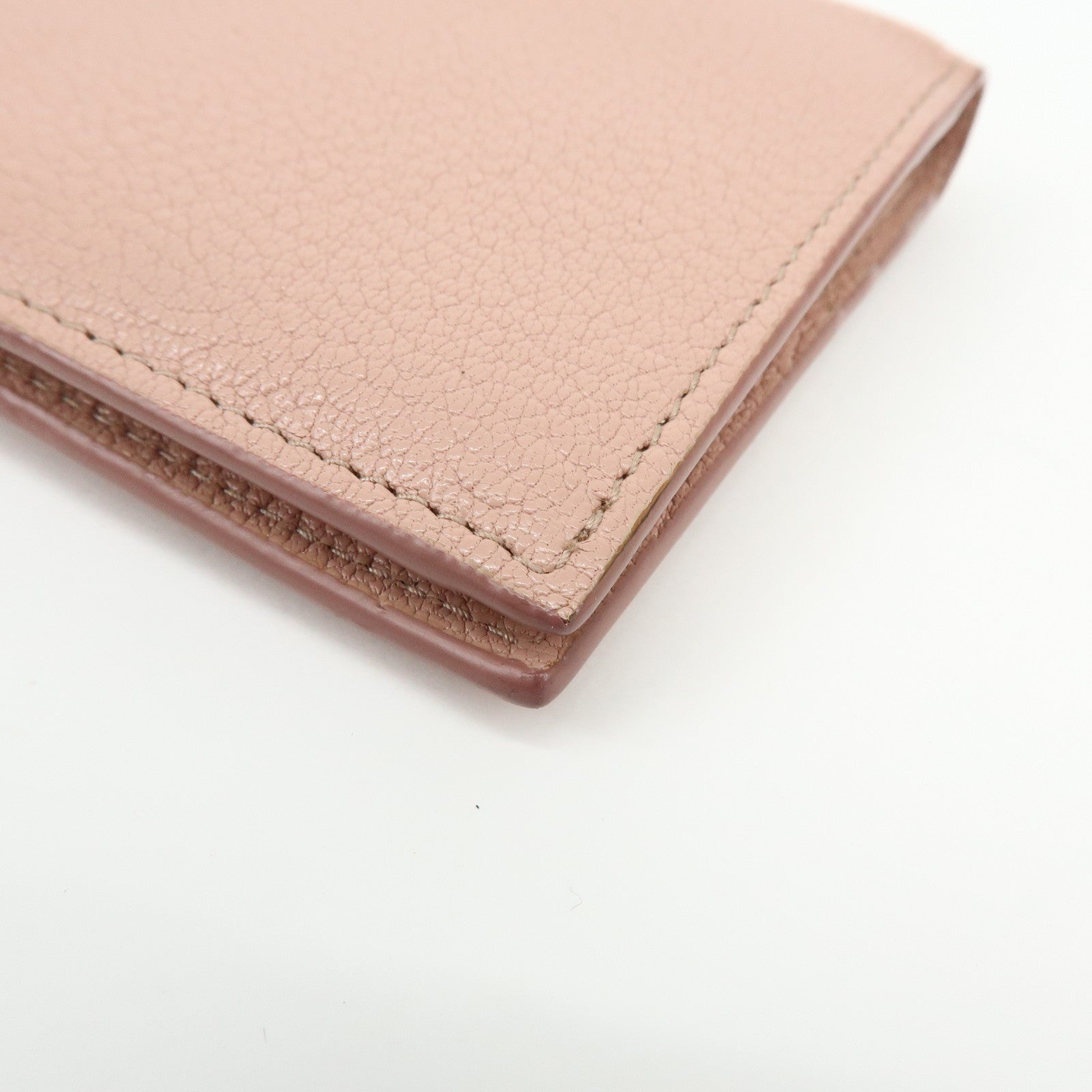 MIU MIU Logo Madras Leather Bi-fold Compact Wallet Pink