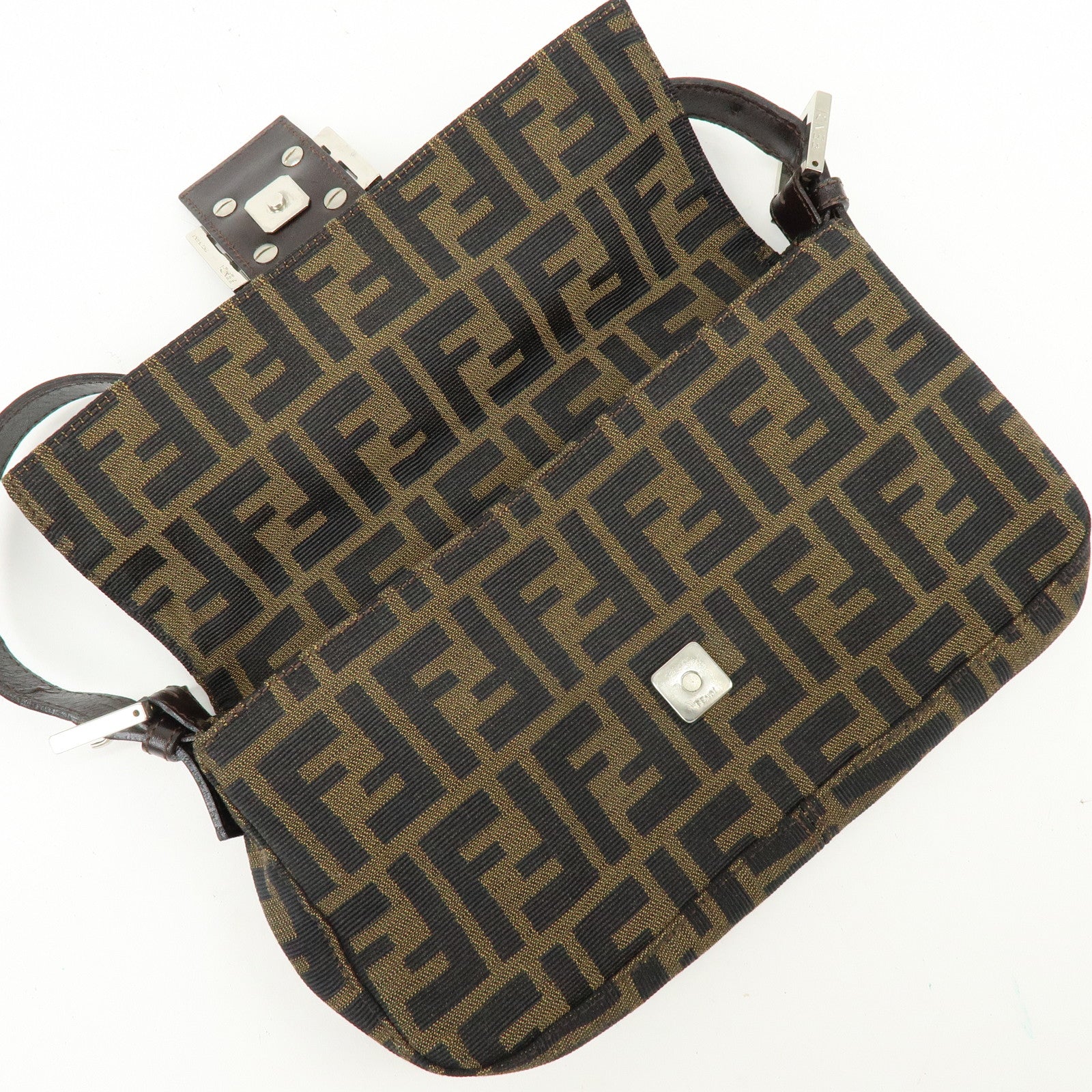 FENDI Mamma Baguette Canvas Leather Shoulder Bag Hand Bag Brown 26424