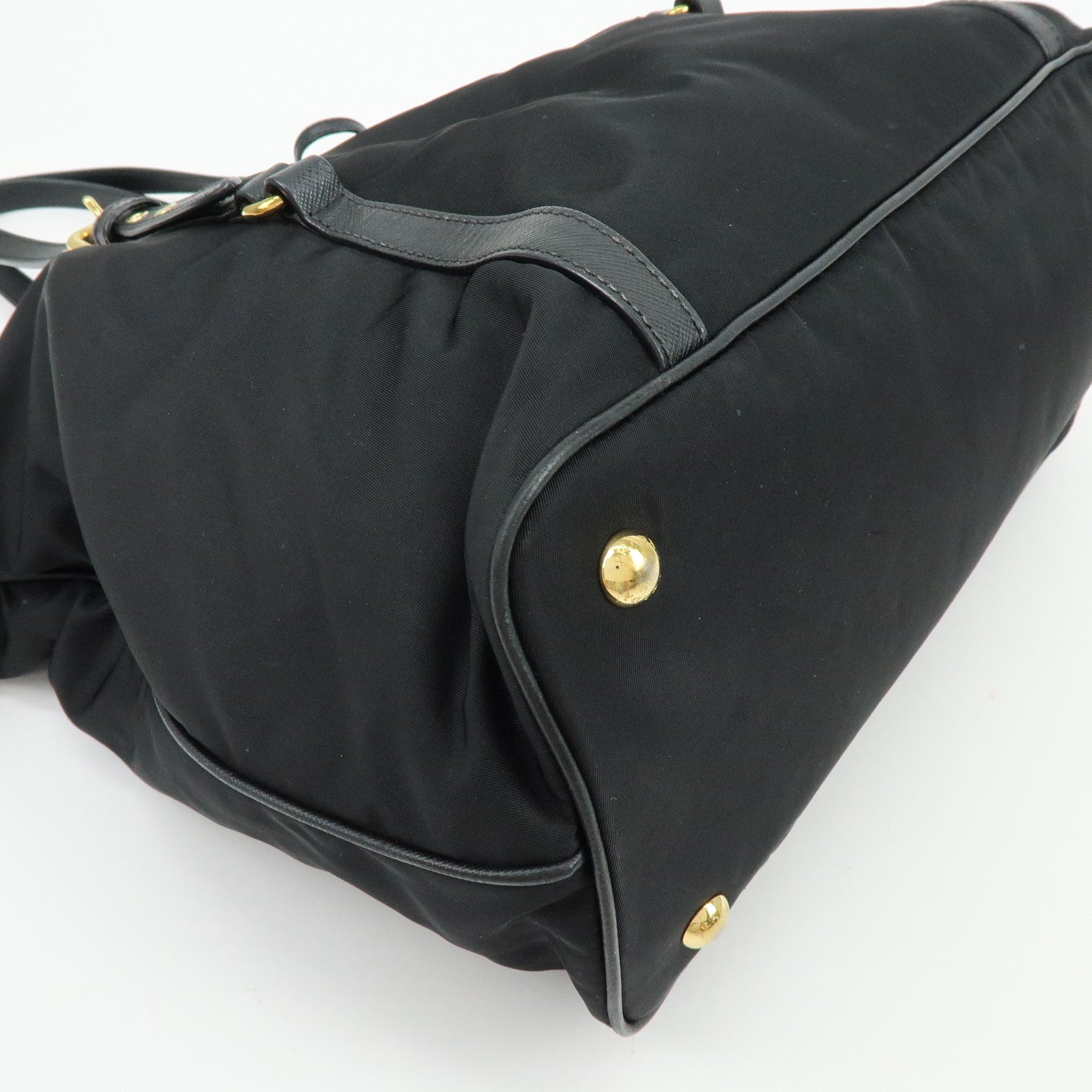 PRADA Logo Nylon Saffiano Leather Shoulder Bag Black 1BG253