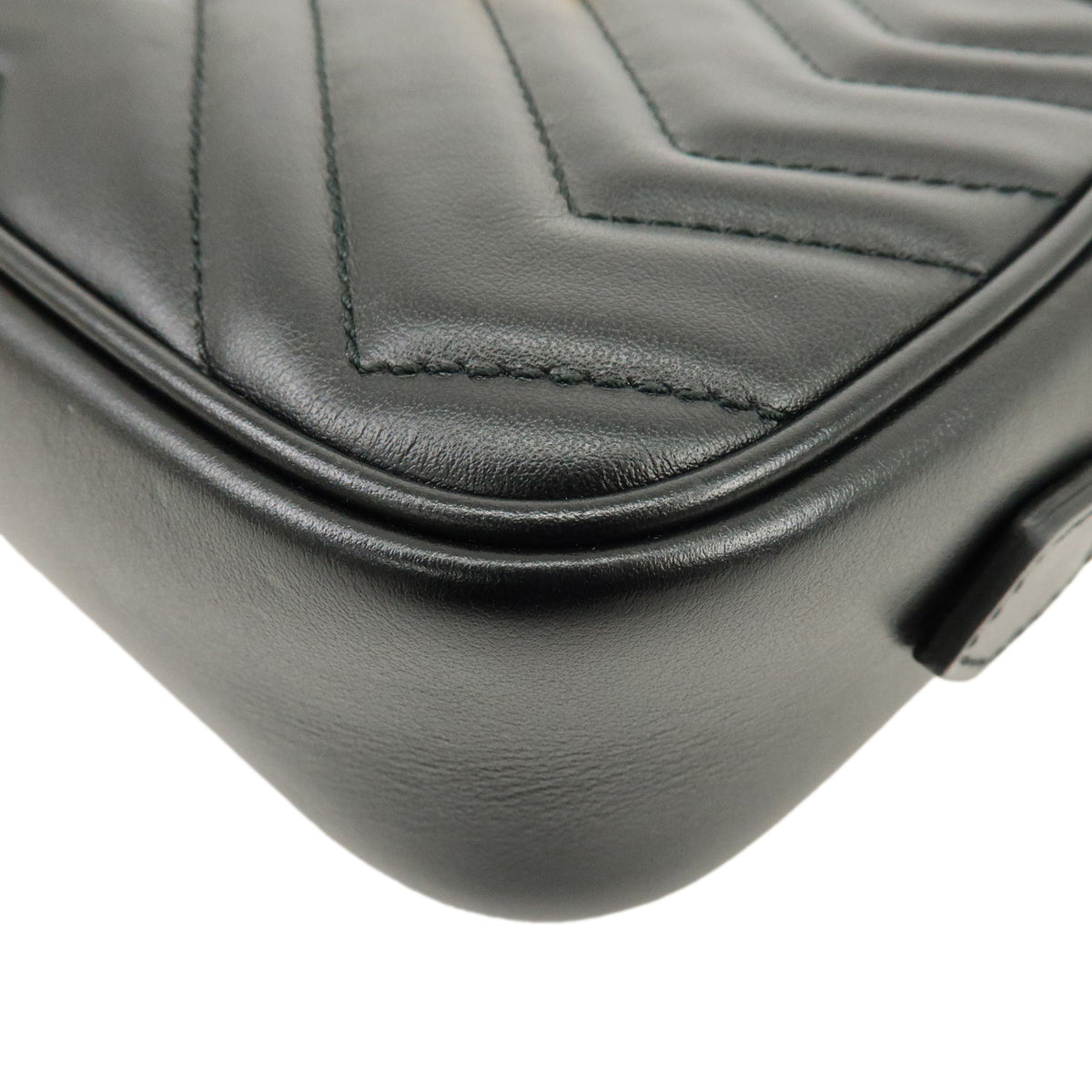 GUCCI GG Marmont Double G Shevron Leather Shoulder Bag Black 448065