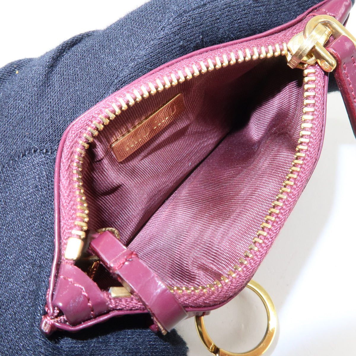 MIU MIU Leather Coin Case Key Ring Pouch Purse Bordeaux Wine Red
