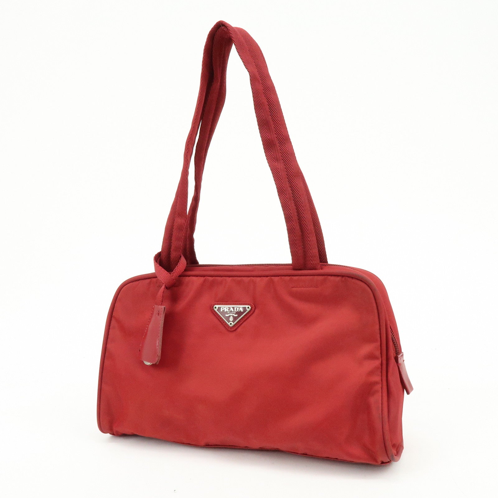 PRADA Triangle Logo Nylon Tote Bag Shoulder Bag Dial Lock Red