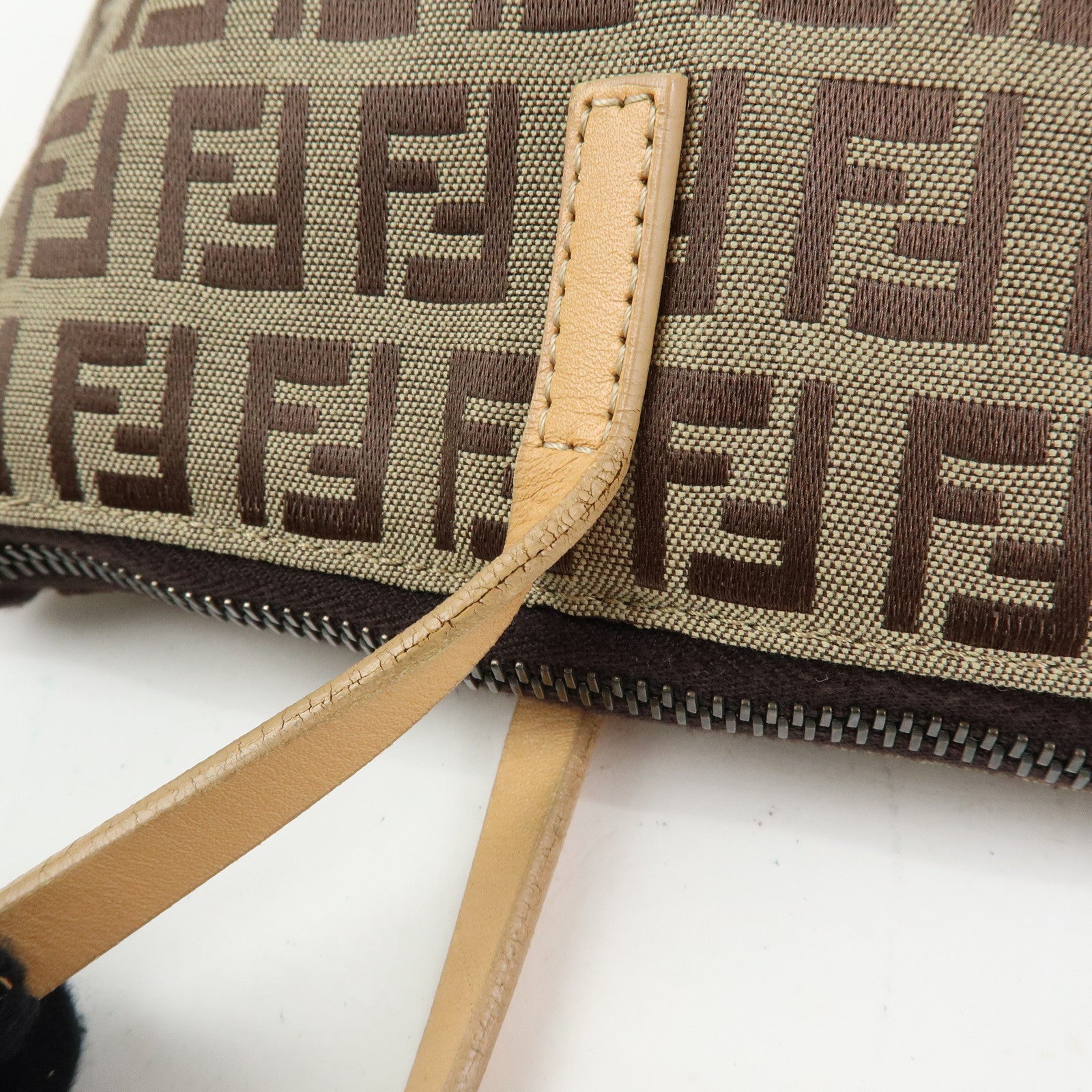 FENDI Zucchino Canvas Leather Tote Bag Shoulder Bag Beige 8BH024