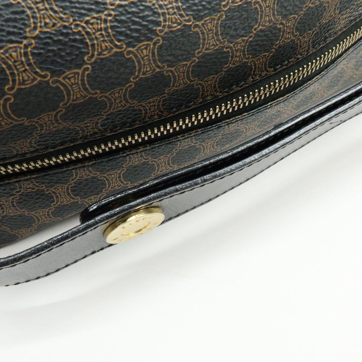 CELINE Macadam PVC Leather Hand Bag Pouch Black Brown
