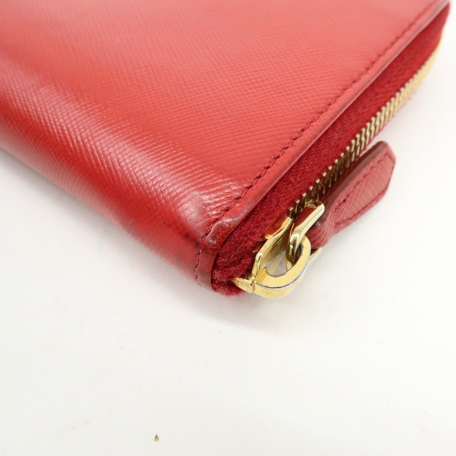 PRADA Saffiano Leather Cherry Round Zippy Long Wallet Red