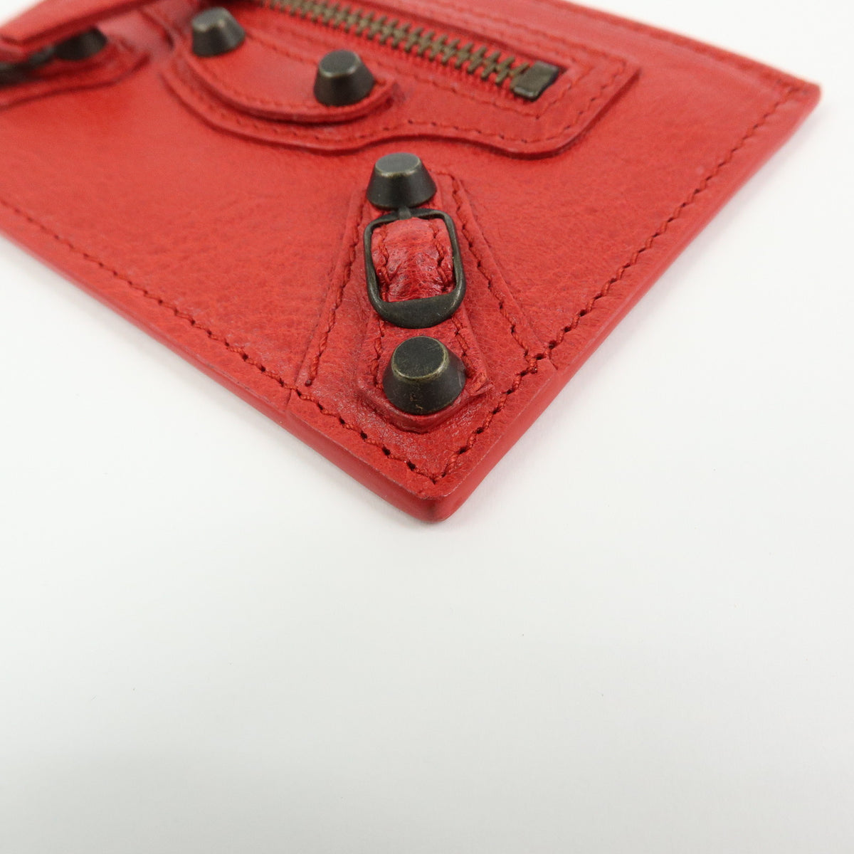 BALENCIAGA City Leather Card Case Red Black 253051