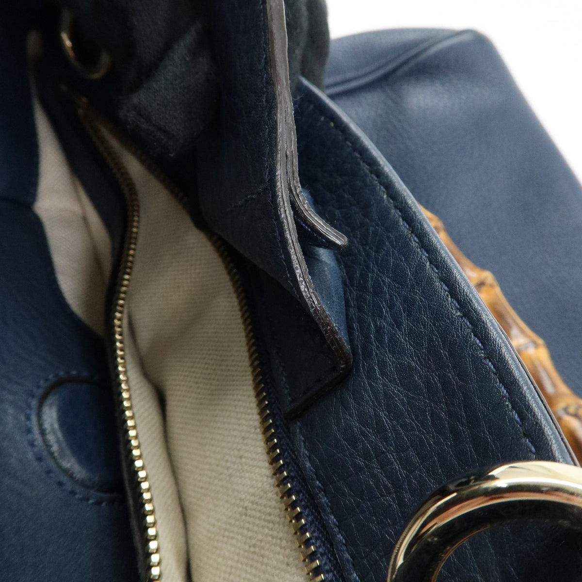 GUCCI Bamboo Shopper Small Leather 2Way Bag Tote Bag Navy 336032