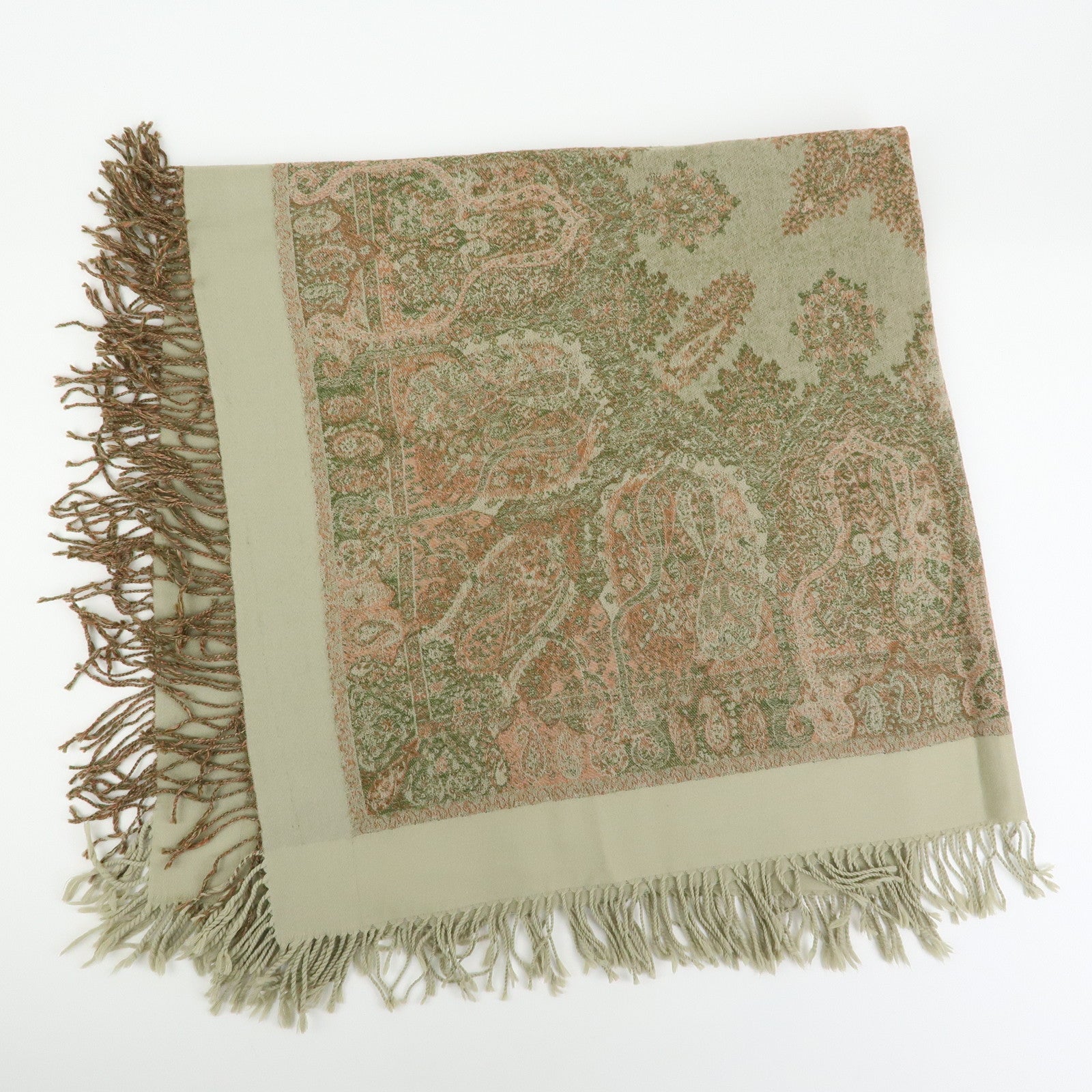 Christian Dior Wool 100% Scarf Paisley Stole Green Coral
