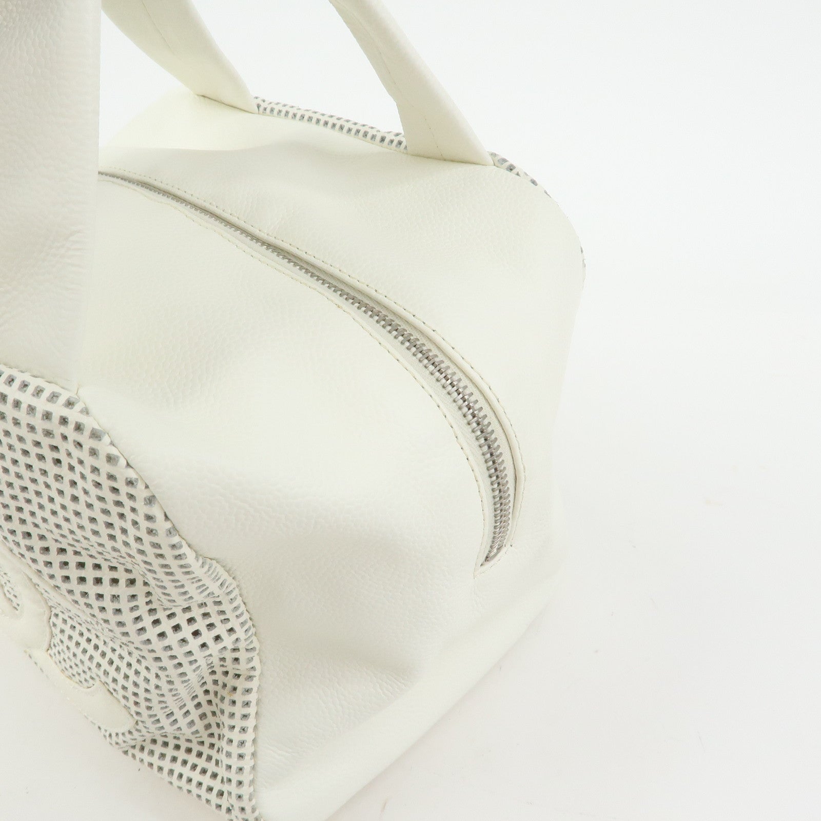 CHANEL COCO Mark Calf Leather Hand Bag Perforated Design Ivory