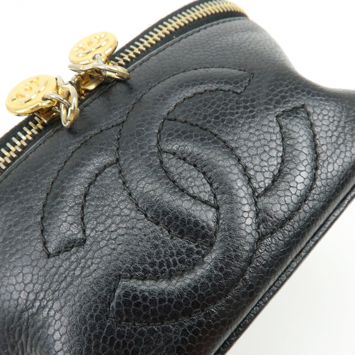 CHANEL COCO Mark Caviarskin Cosmetic Pouch Makeup Case Black