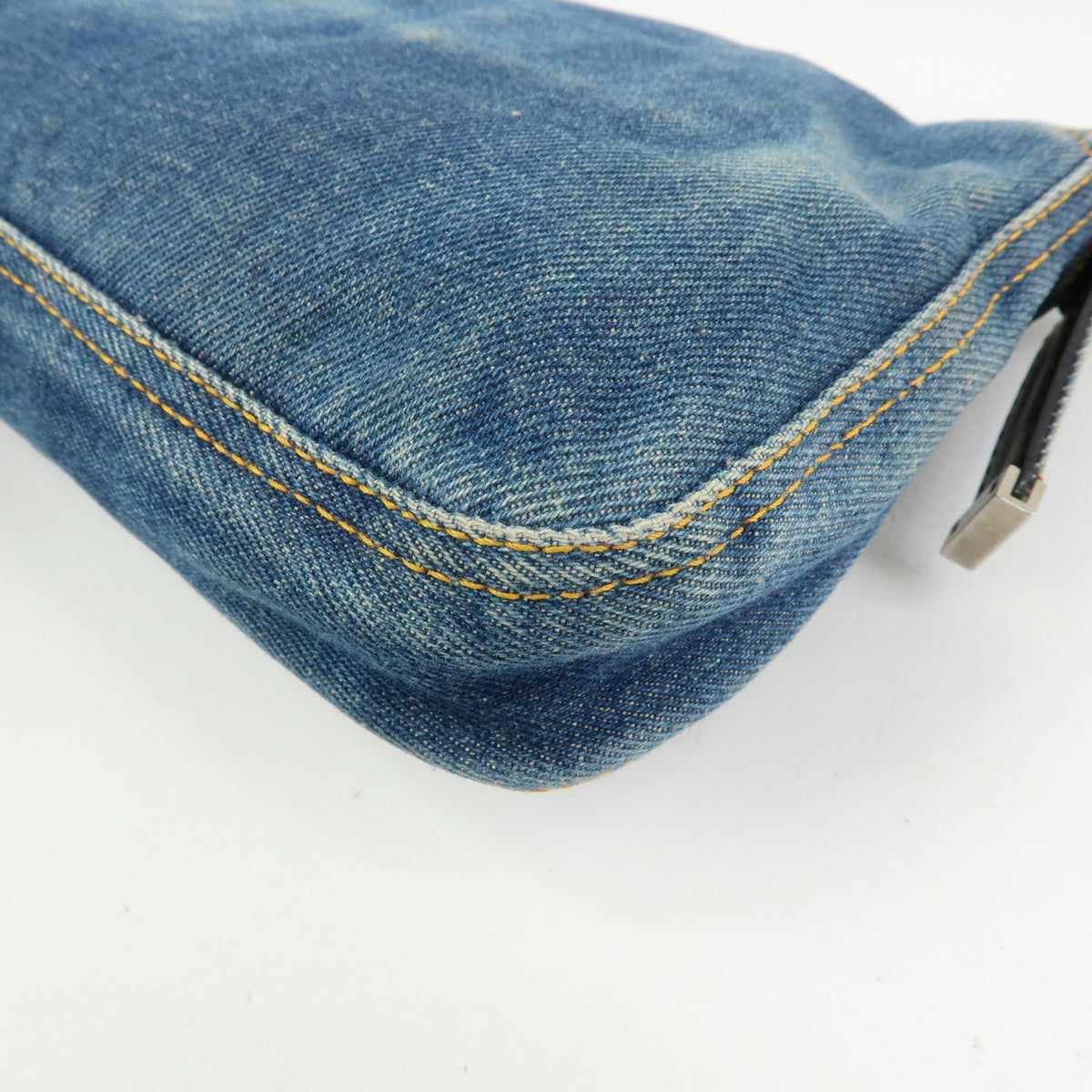 FENDI Mamma Baguette Denim Leather Shoulder Bag Blue 26424
