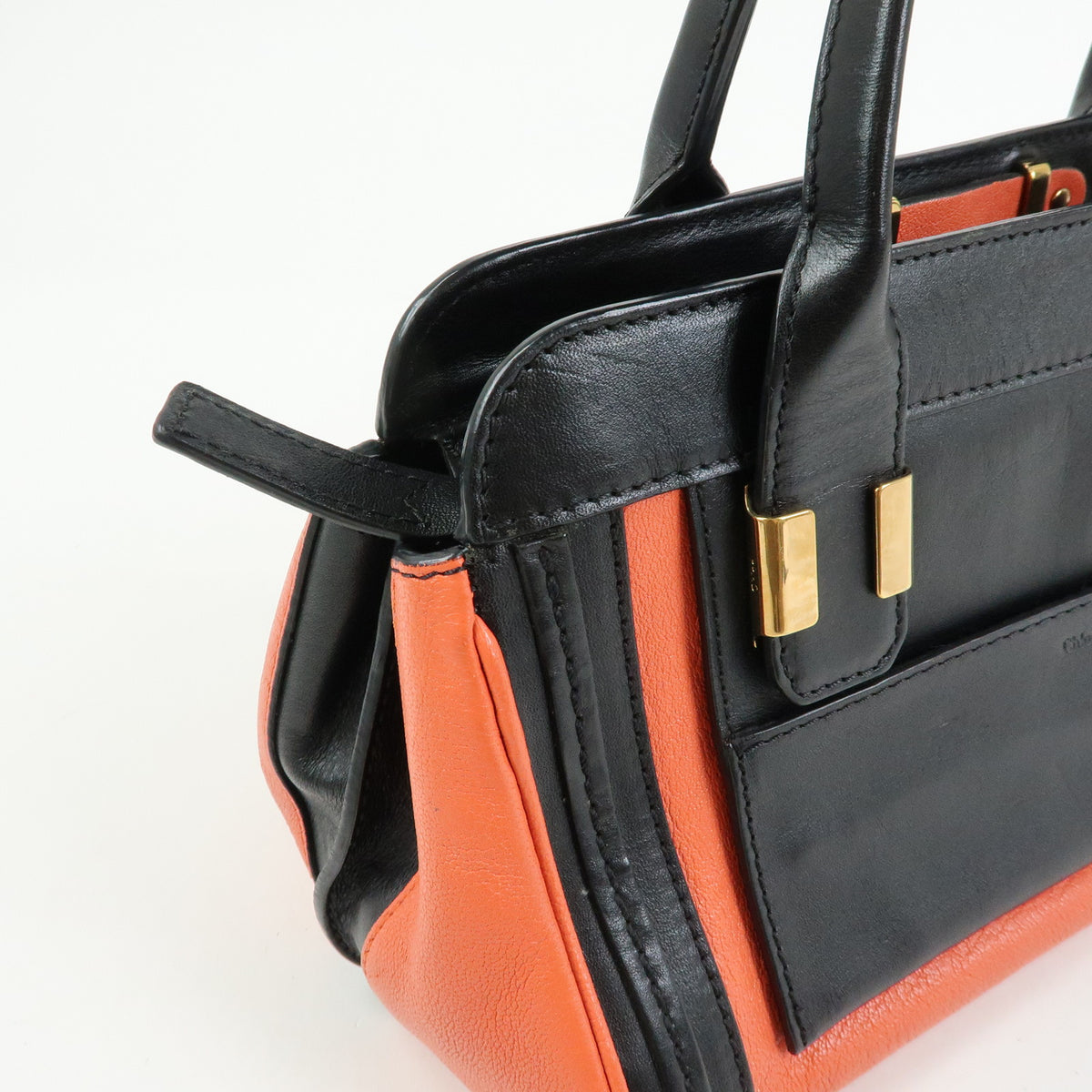 Chloe Logo Alice Leather 2Way Bag Hand Bag Shoulder Bag Orange Black