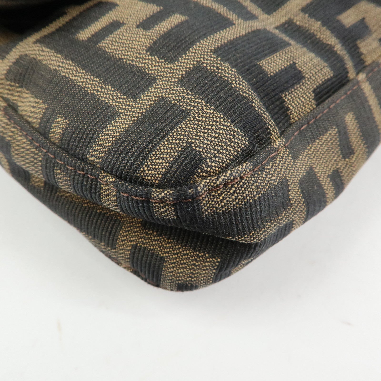 FENDI Mamma Baguette Zucca Canvas Leather Shoulder Bag Brown 26424