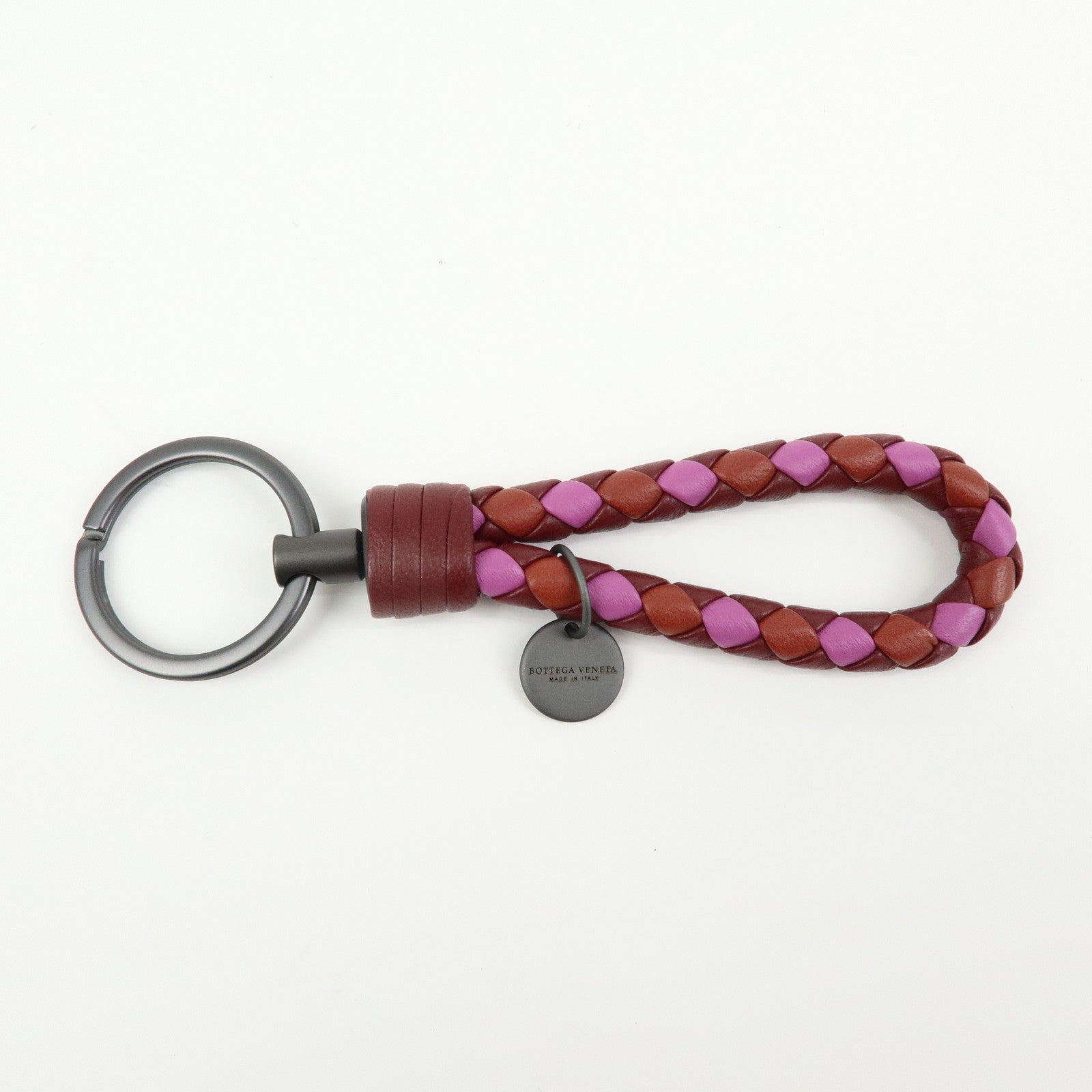 BOTTEGA VENETA Intrecciato Leather Bag Charm Key Chain Bordeaux