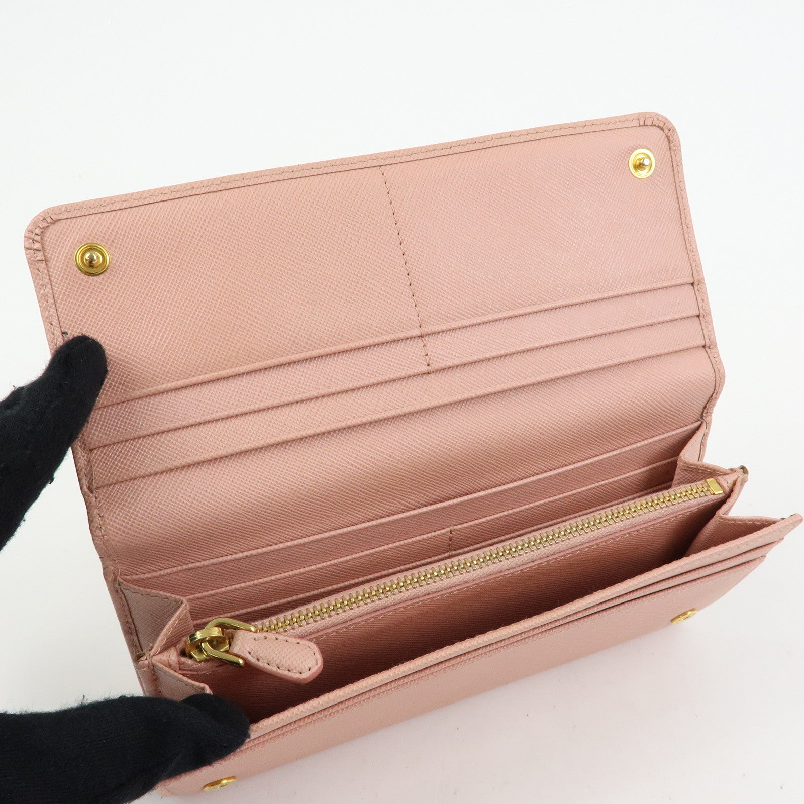 PRADA Logo Ribbon Saffiano Leather Long Wallet Pink 1M1132