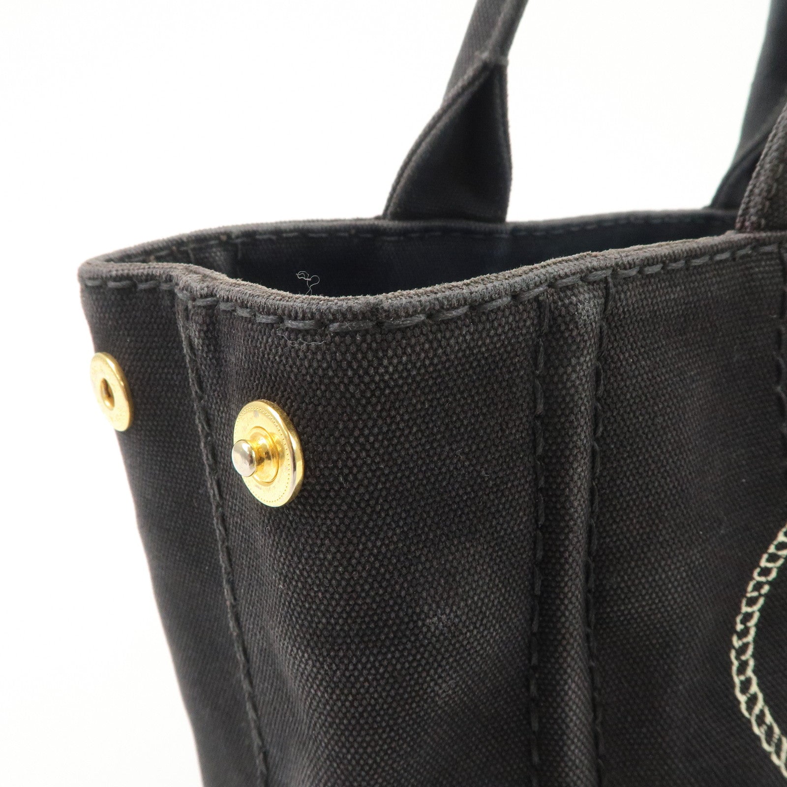 PRADA Logo Denim Canapa Canvas 2 Way Tote Bag Hand Bag Black B2642B Used