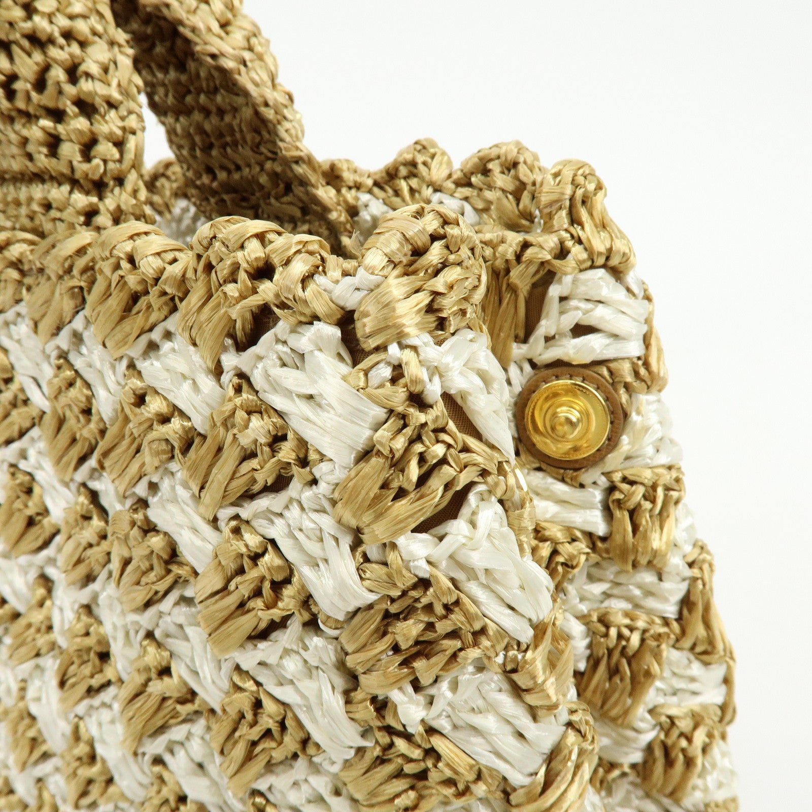 PRADA Traingle Logo Canapa Raffia Tote Bag Hand Bag Natural White