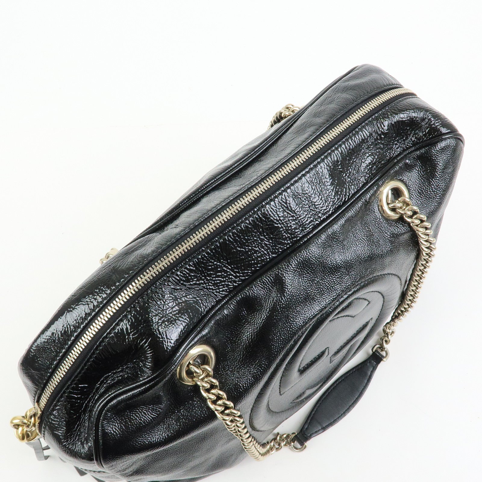 GUCCI SOHO Patent Leather Shoulder Bag Hand Bag Black 353126