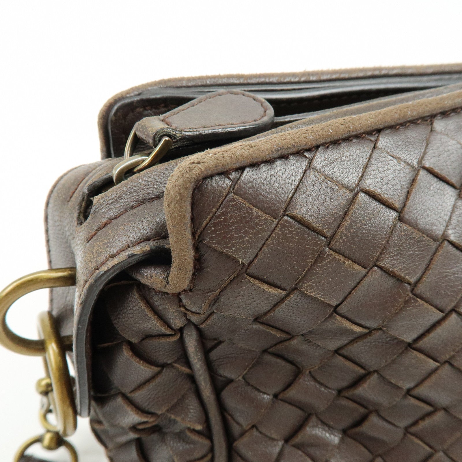 BOTTEGA VENETA Intrecciato Leather Shoulder Bag Crossbody Bag Brown