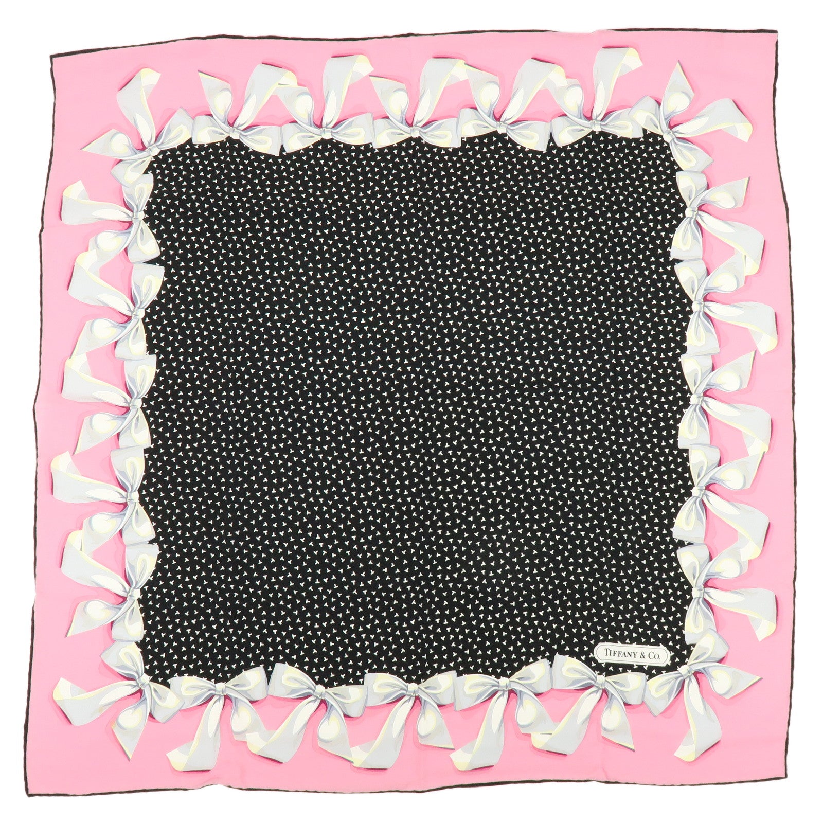 Tiffany & Co Silk 100% Scarf Ribbon Motif Black Pink White