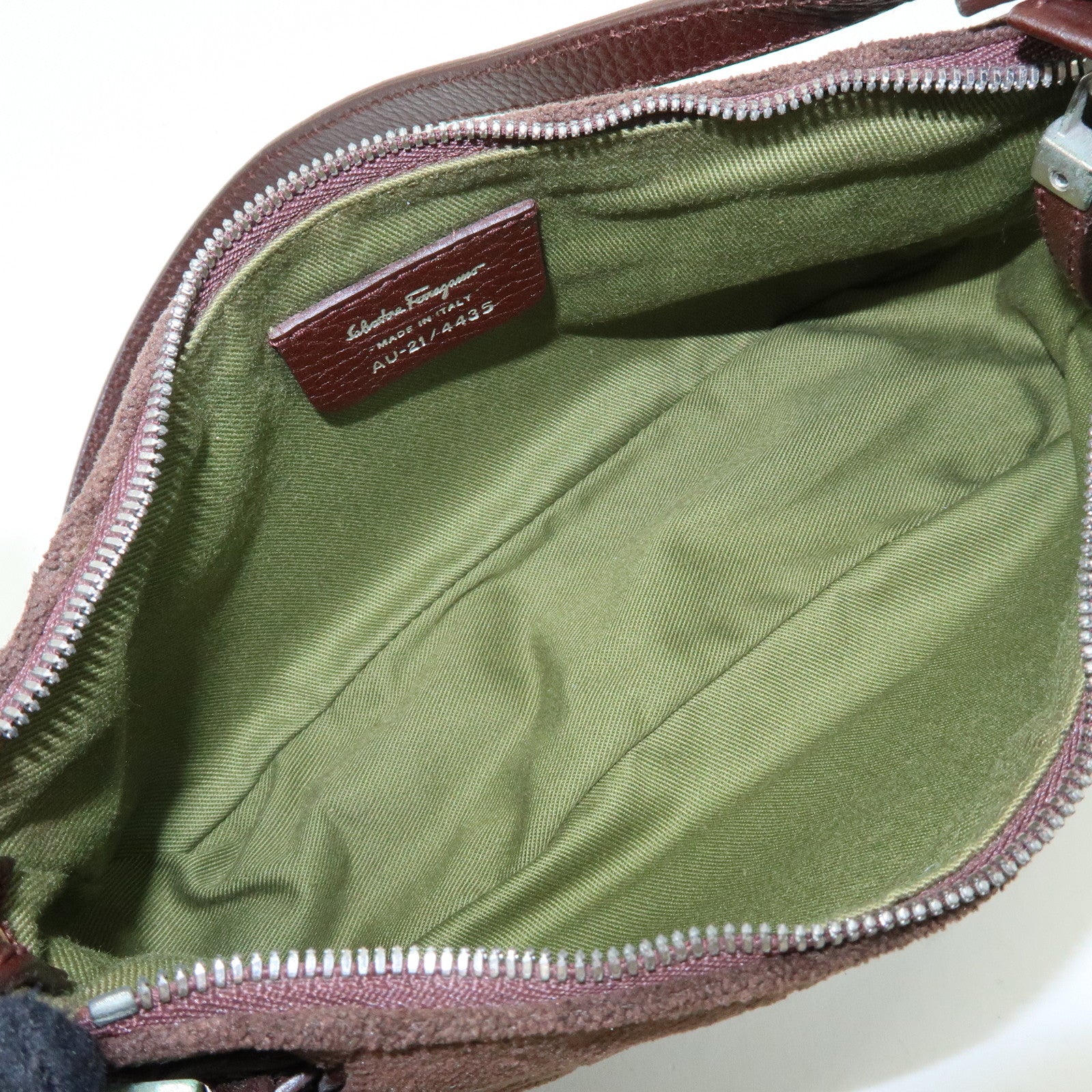 Ferragamo Gancini Pile Leather Shoulder Bag Hand Bag Dark Brown