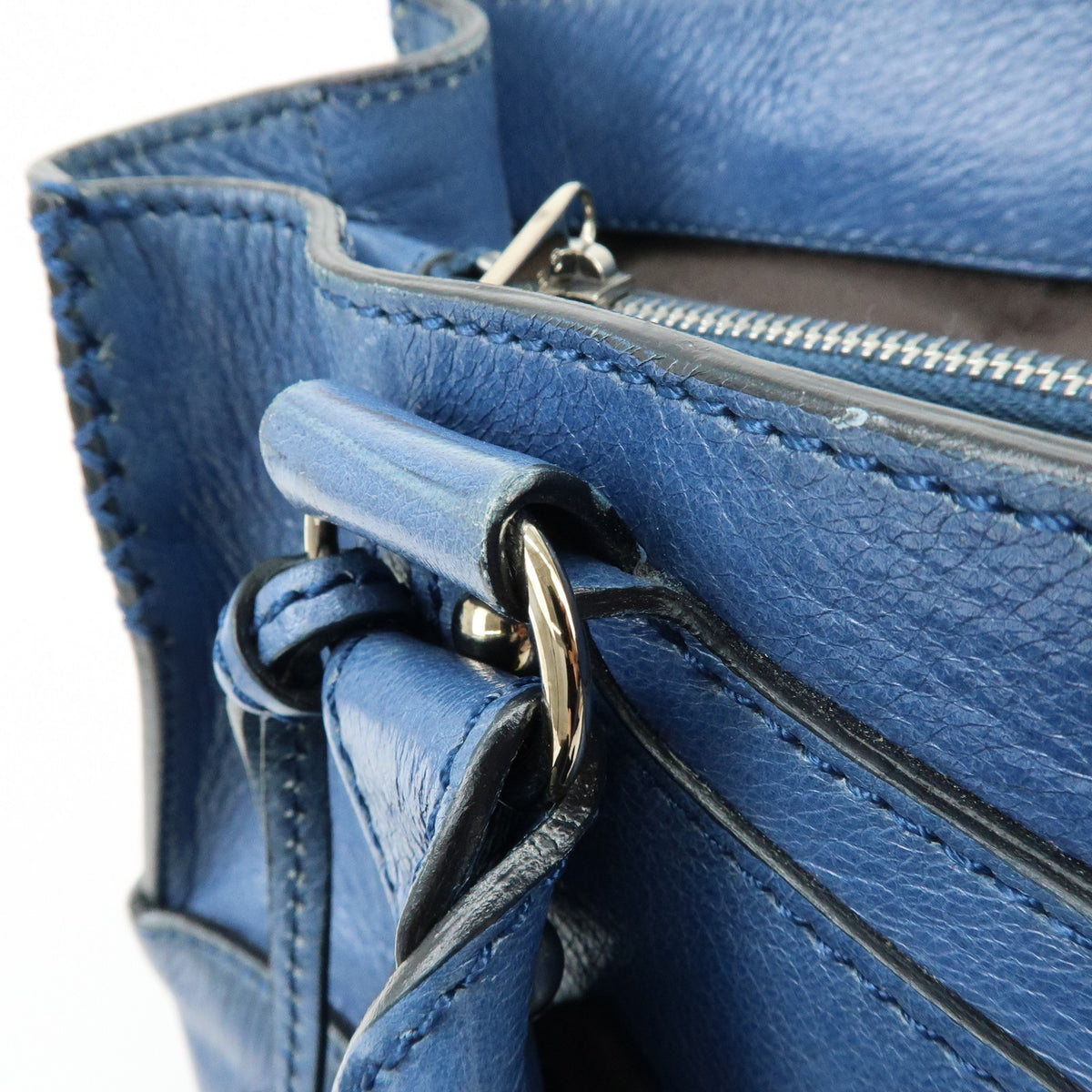 CELINE Logo Leather Boogie Bag Hand Bag Horse Bag Charm Blue