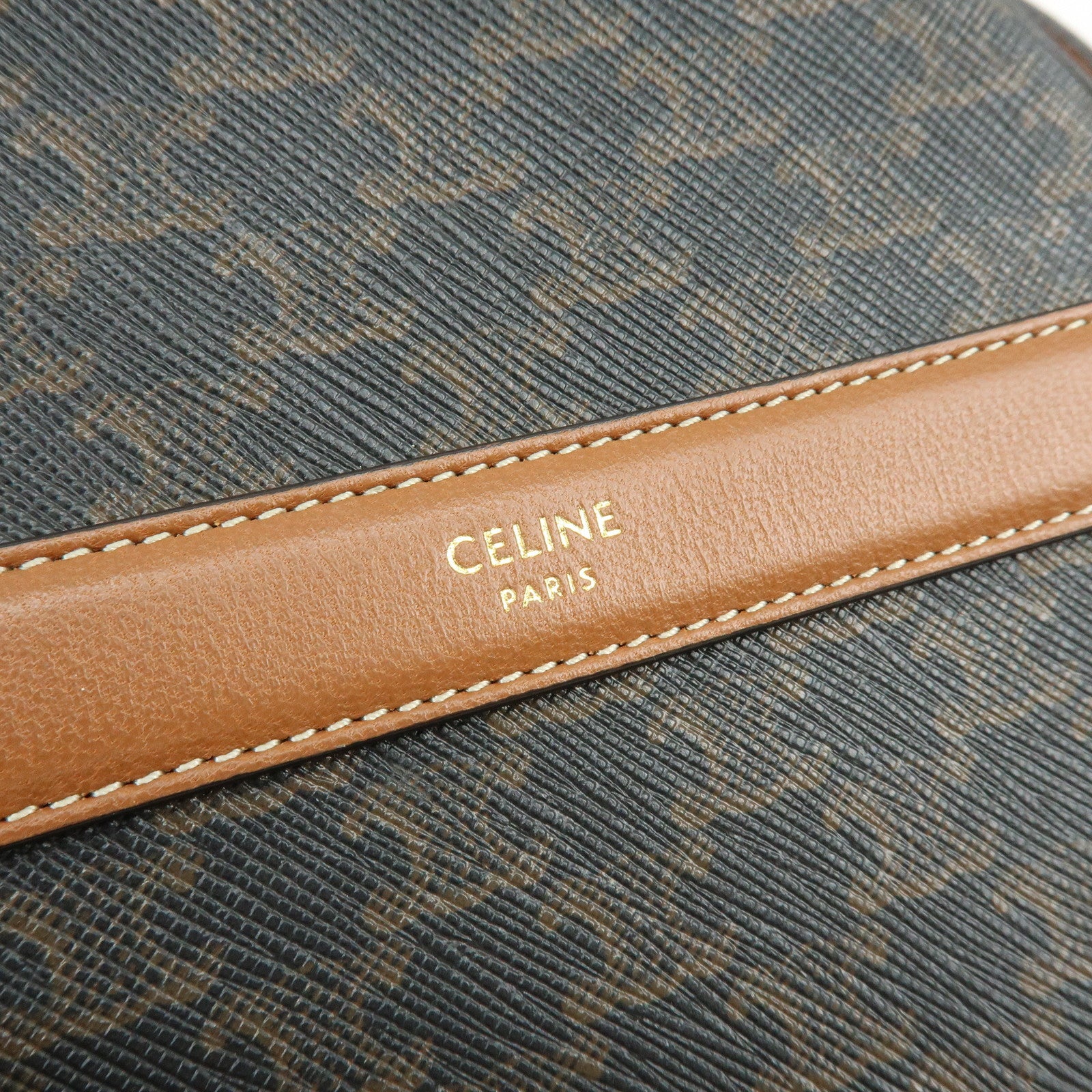 CELINE Triomphe PVC Leather Round Shoulder Bag Round Purse Brown