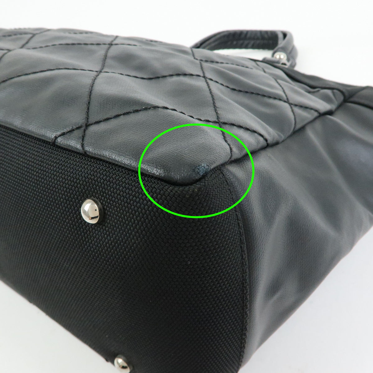 CHANEL Paris Biarritz MM Leather Canvas Tote Bag Hand Bag Black A34209