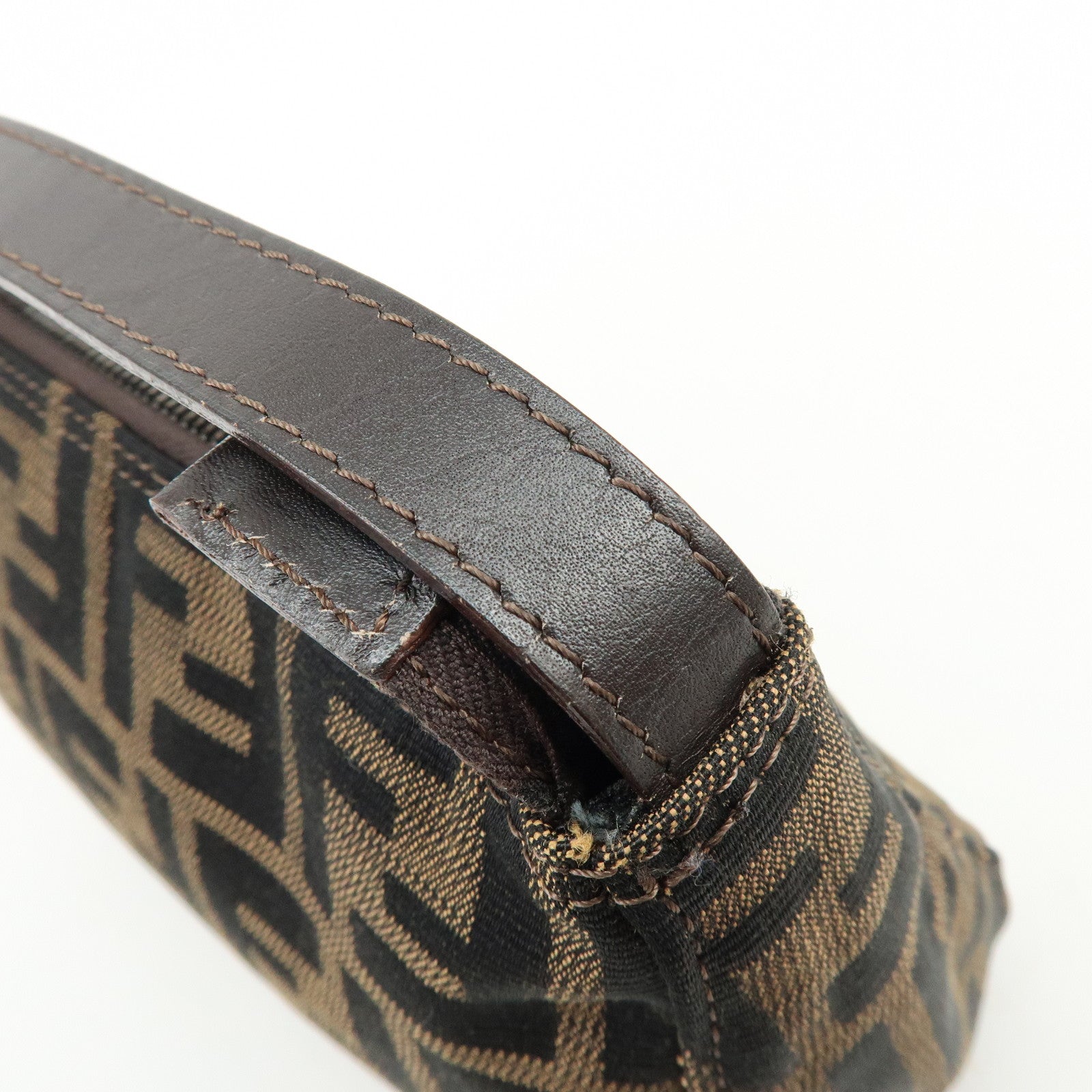 FENDI Zucca Canvas Leather Mini Pochette Pouch Hand Bag Brown 8N0001