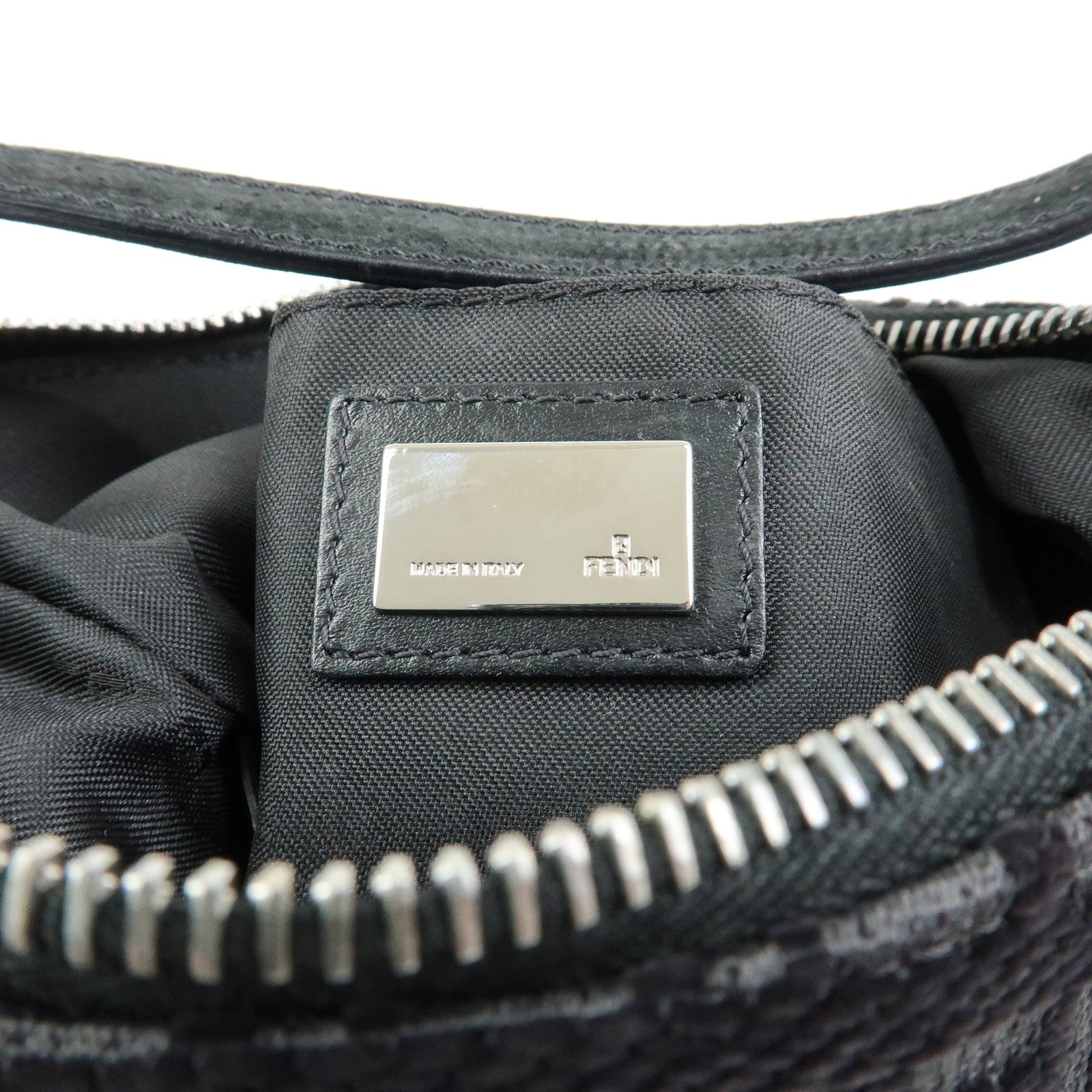 FENDI Zucchino Canvas Leather Shoulder Bag Hand Bag Black 8BR248