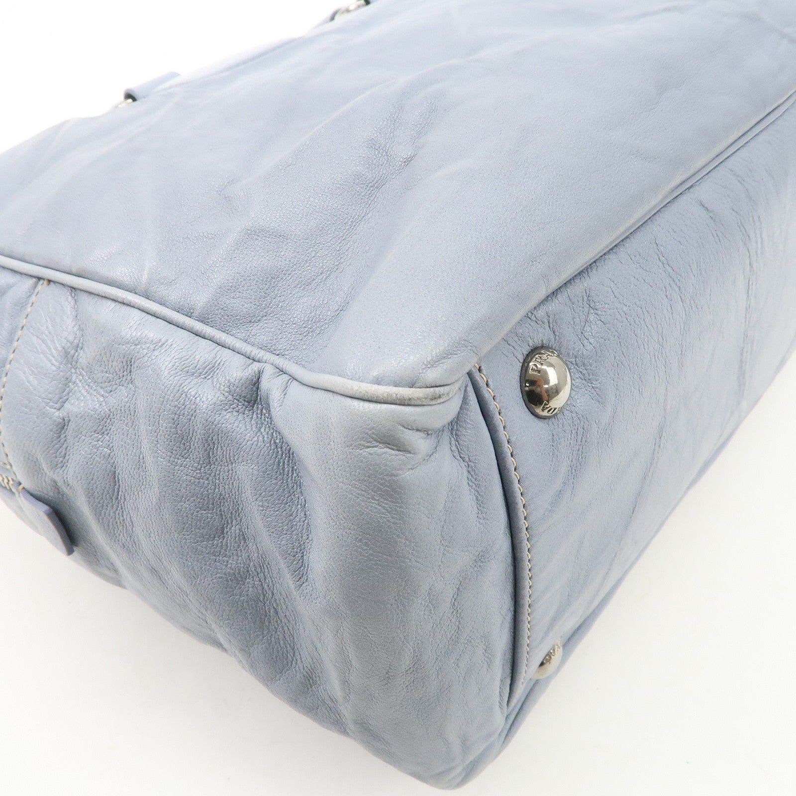 PRADA Logo Leather Shoulder Bag Hand Bag Blue BL094F Used