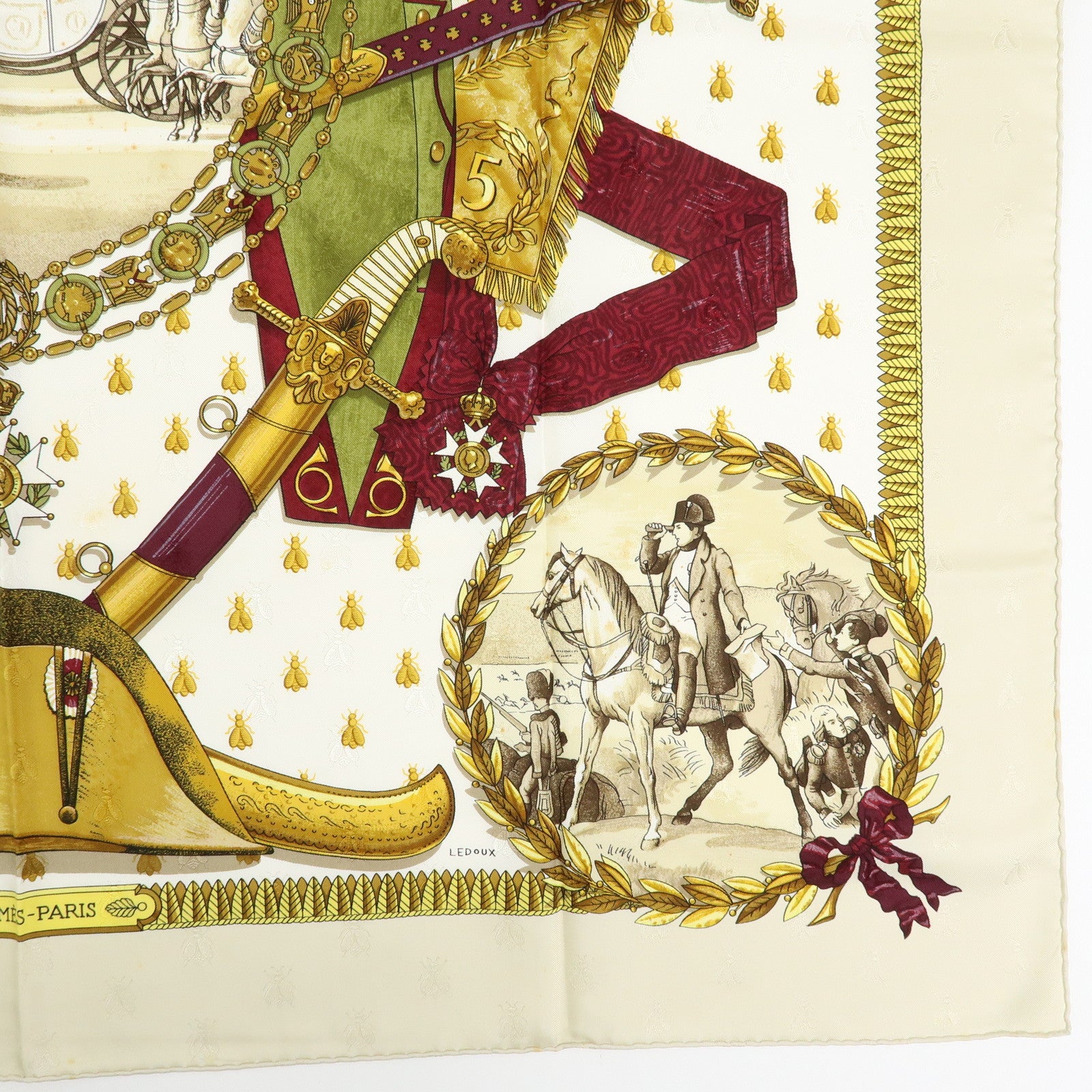 HERMES Carre 90 Silk 100% Scarf NAPOLEON Green White Red